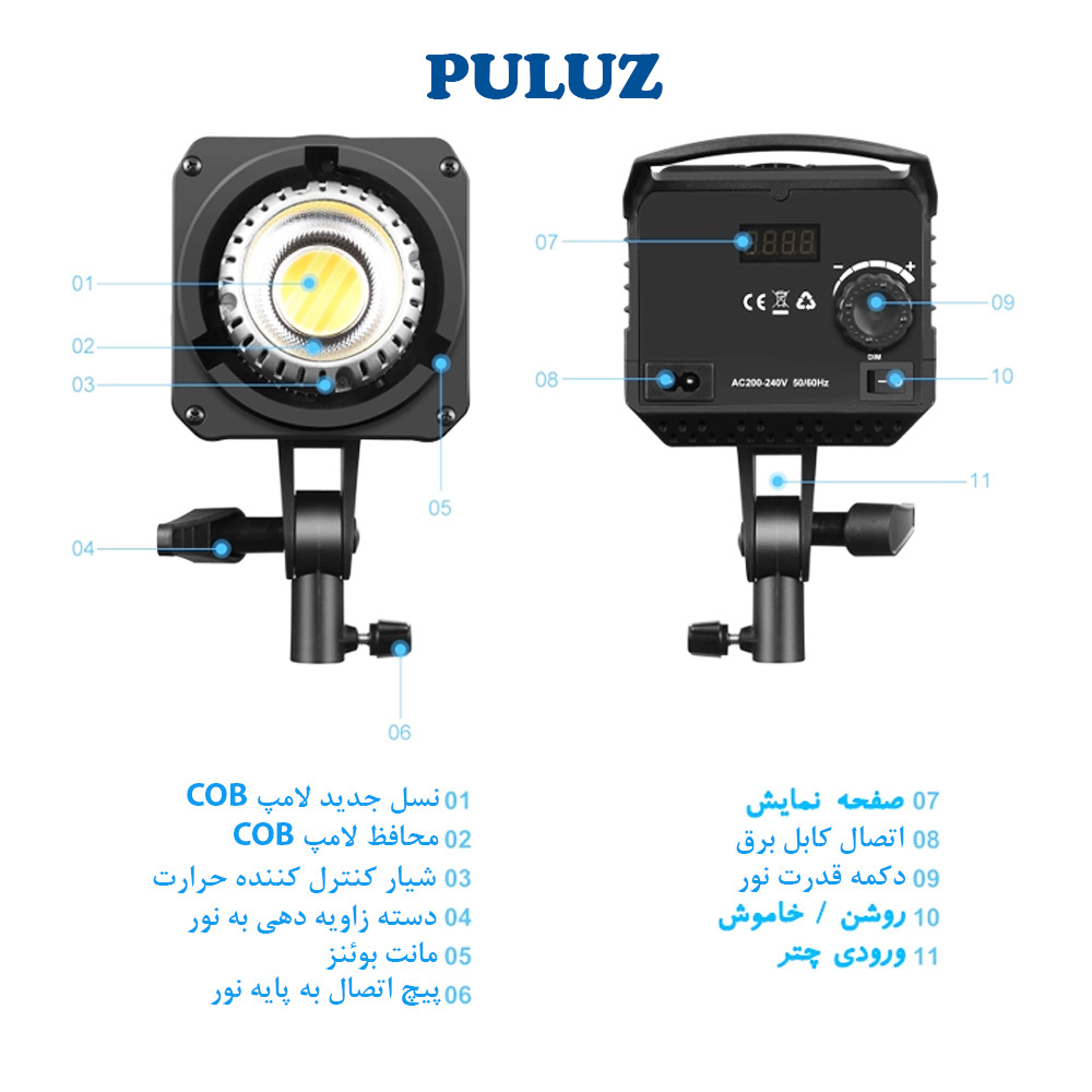 نور ثابت ال ای دی پلوز مدل Foldable Dual Color Temperature 150W KIT
