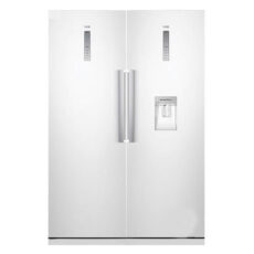 یخچال فریزر دوقلو 40 فوت سام مدل RR65-RZ65/W، دارای اخطار باز ماندن درب، با ارتفاع 180، پهنای 120 و عمق 68.4 سانتیمتر، کیزان مصرف انرژی A، دارای 5 طبقه در یخچال و 5 کشو در فریزر، دارای سیستم نوفراست