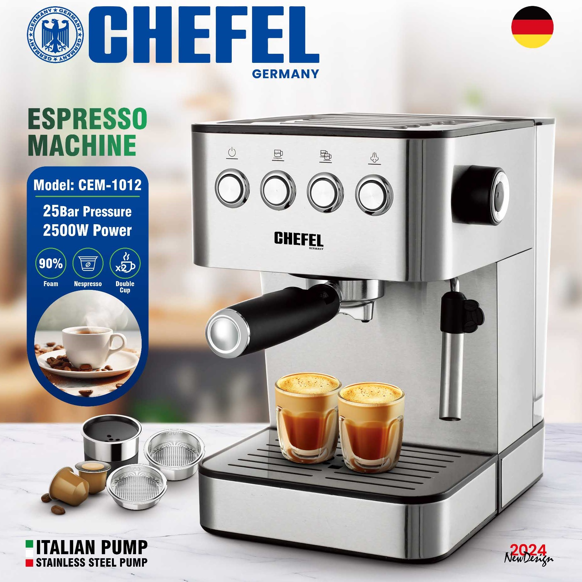 اسپرسو ساز 1.8 لیتری چفل  مدل 1012