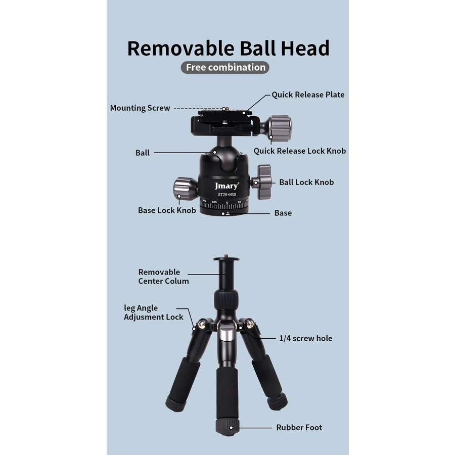 سه پایه دوربین جی ماری مدل KT25+H30 مجموعه 3 عددی