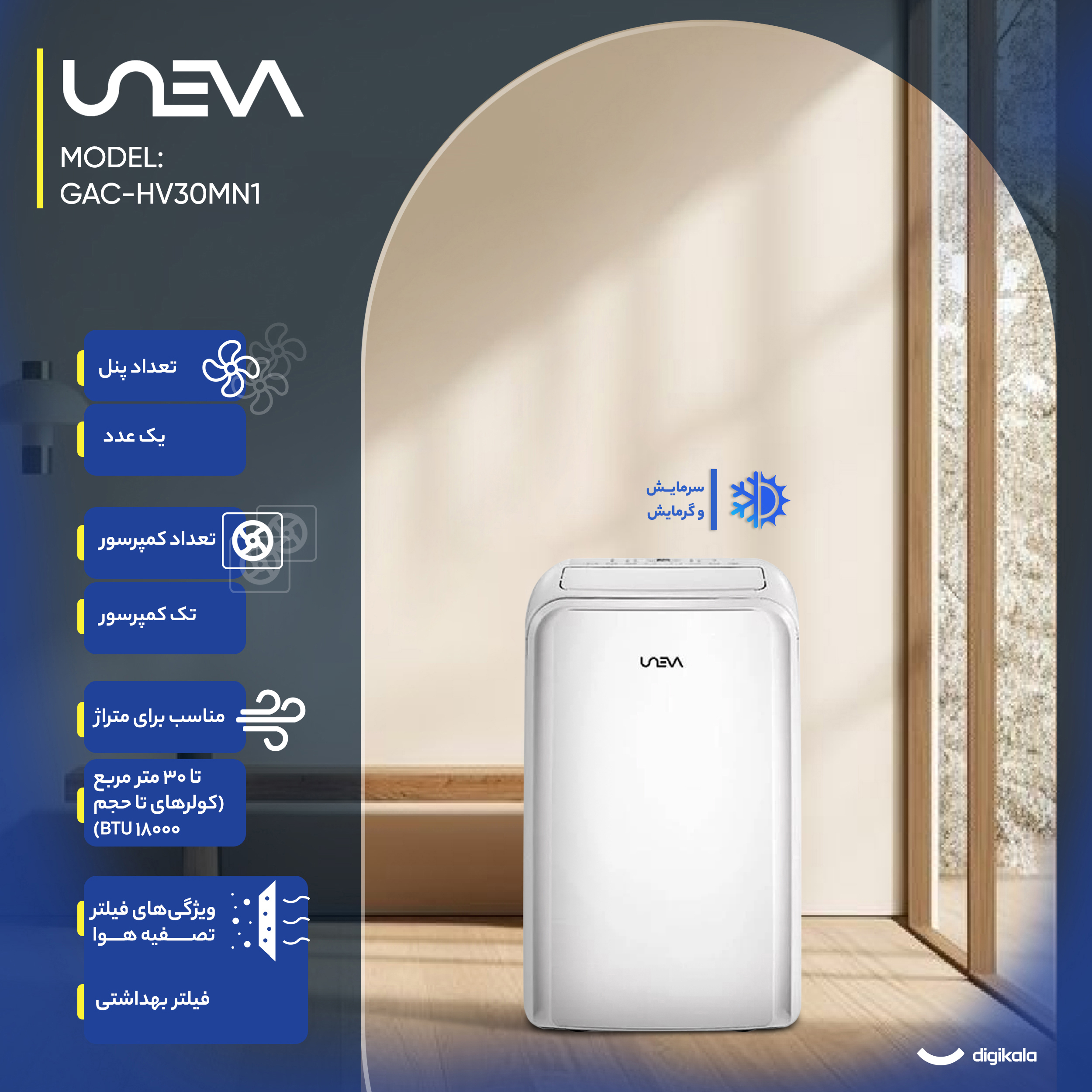 کولر گازی پرتابل 12000 دور ثابت یونیوا مدل UN-MB12