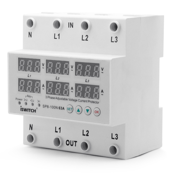 محافظ ولتاژ جریان سه فاز 63 آمپر آی سوئیچ مدل ISVA-1P
