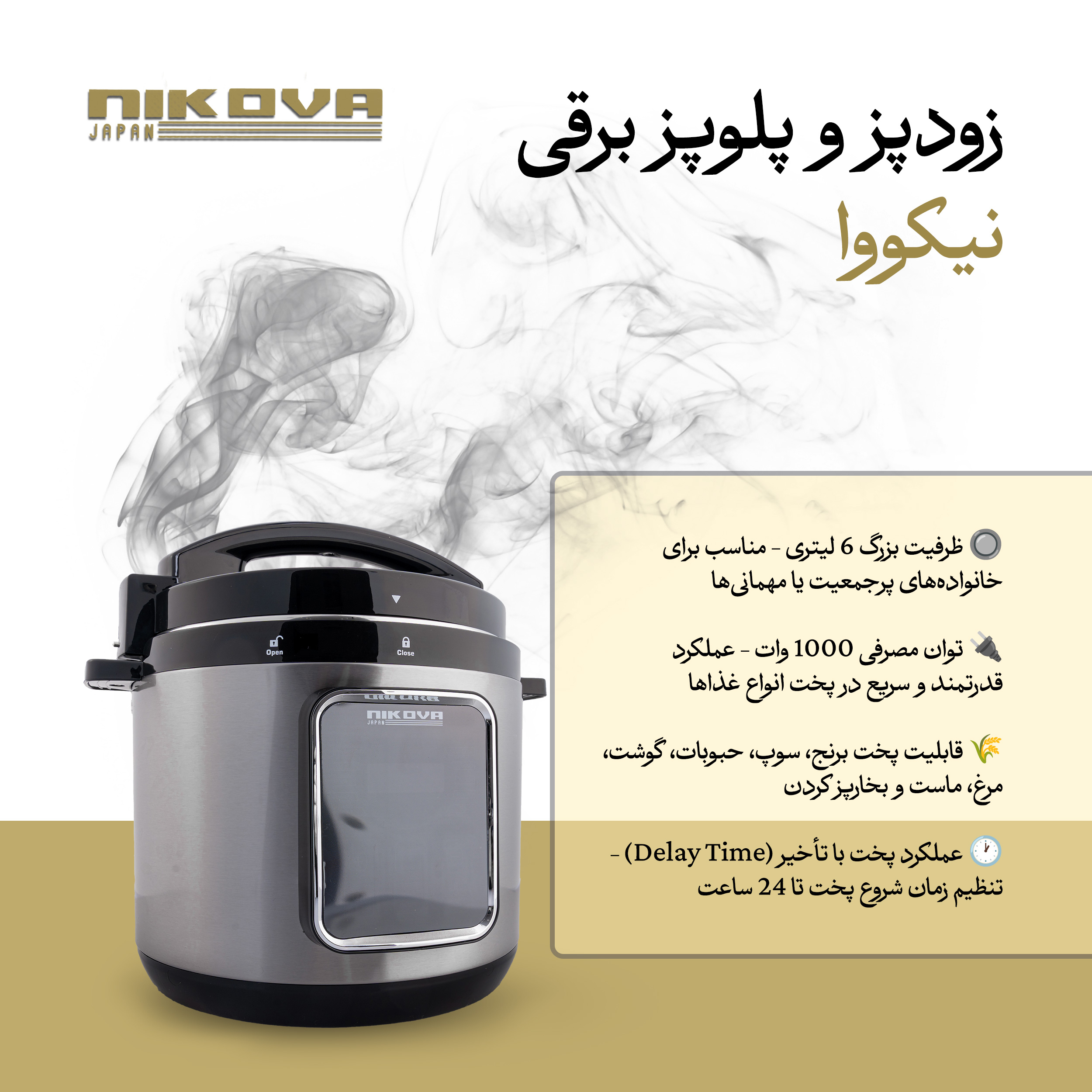 زودپز برقی 6 لیتری نیکووا مدل NEPC-6LTP