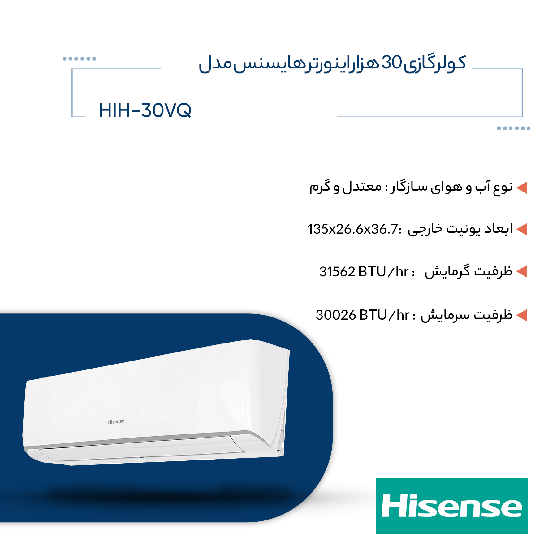 کولر گازی اسپلیت دیواری 30000 اینورتر هایسنس مدل HIH-30VQ