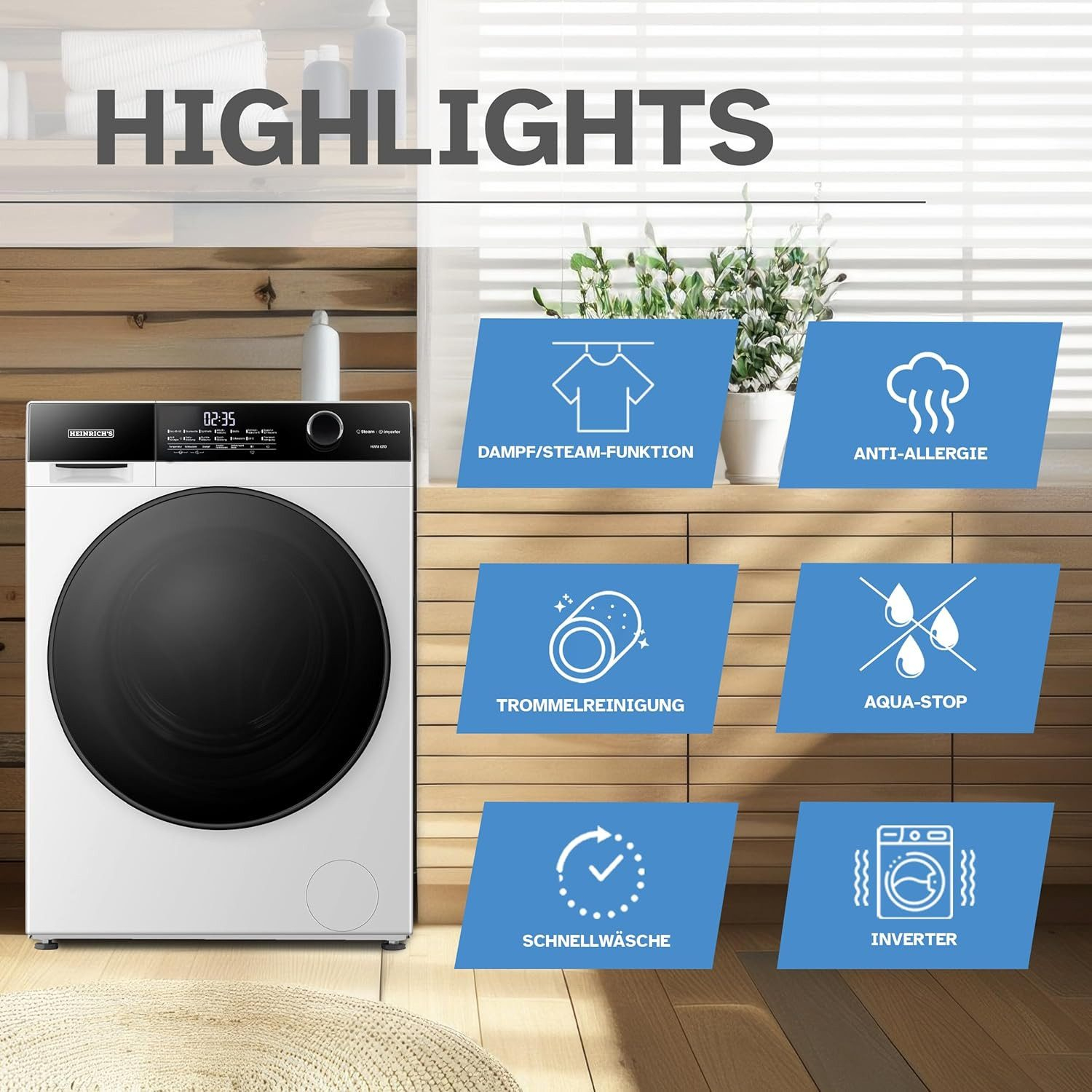 ماشین لباسشویی 10 کیلوگرم اتوماتیک هنریچ مدل HWM6210