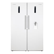 یخچال فریزر دوقلو پاکشوما مدل RTRA-RTFA901 iW (E2) سری Twin Peaks، دارای نمایشگر و بدون برفک، با ارتفاع 187، پهنای 118 و عمق 73 سانتیمتر، میزان مصرف انرژی A+، دارای 5 طبقه در یخچال و 4 کشو در فریزر