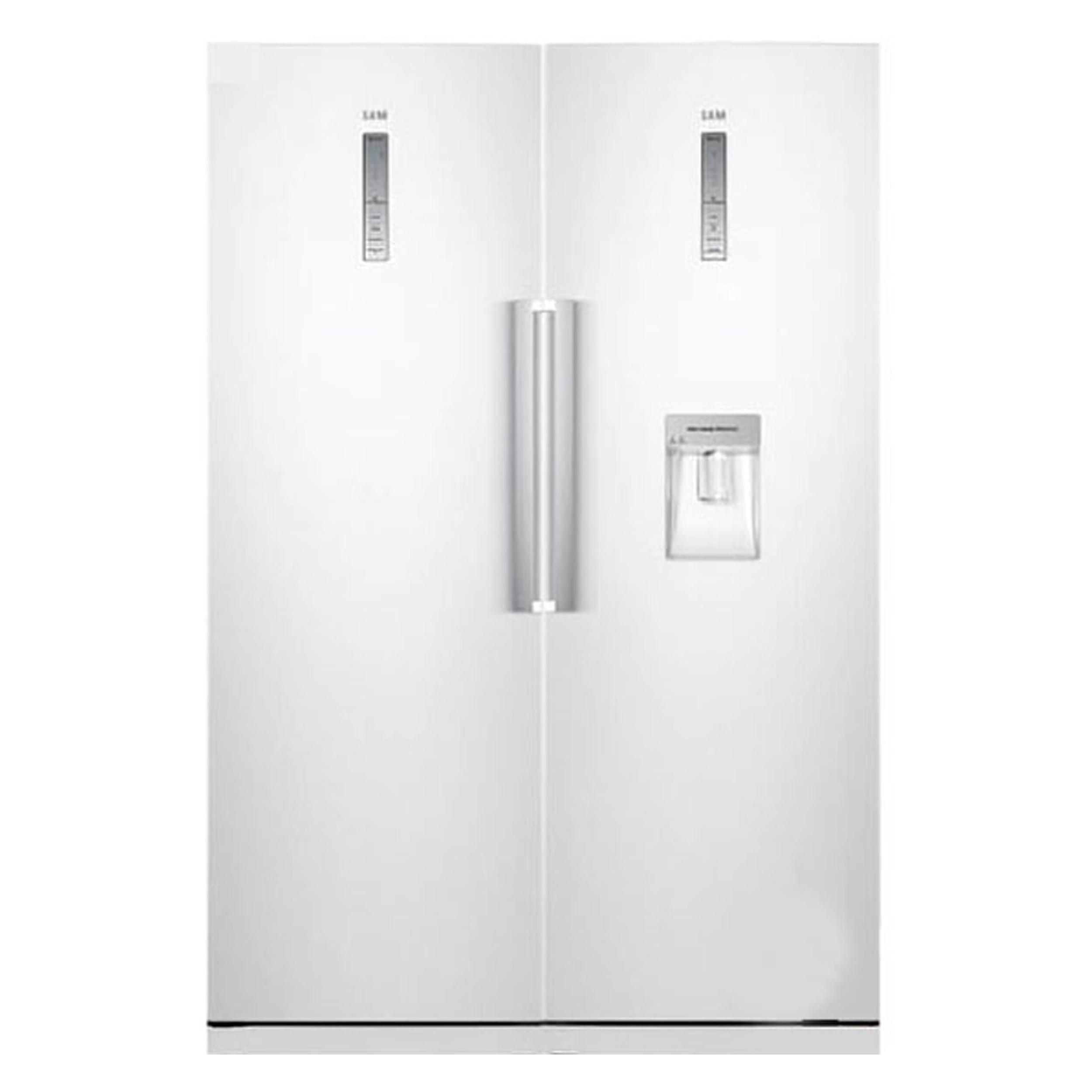 یخچال فریزر دوقلو 40 فوت سام مدل RR65-RZ65/W، دارای اخطار باز ماندن درب، با ارتفاع 180، پهنای 120 و عمق 68.4 سانتی‌متر، کیزان مصرف انرژی A، دارای 5 طبقه در یخچال و 5 کشو در فریزر، دارای سیستم نوفراست