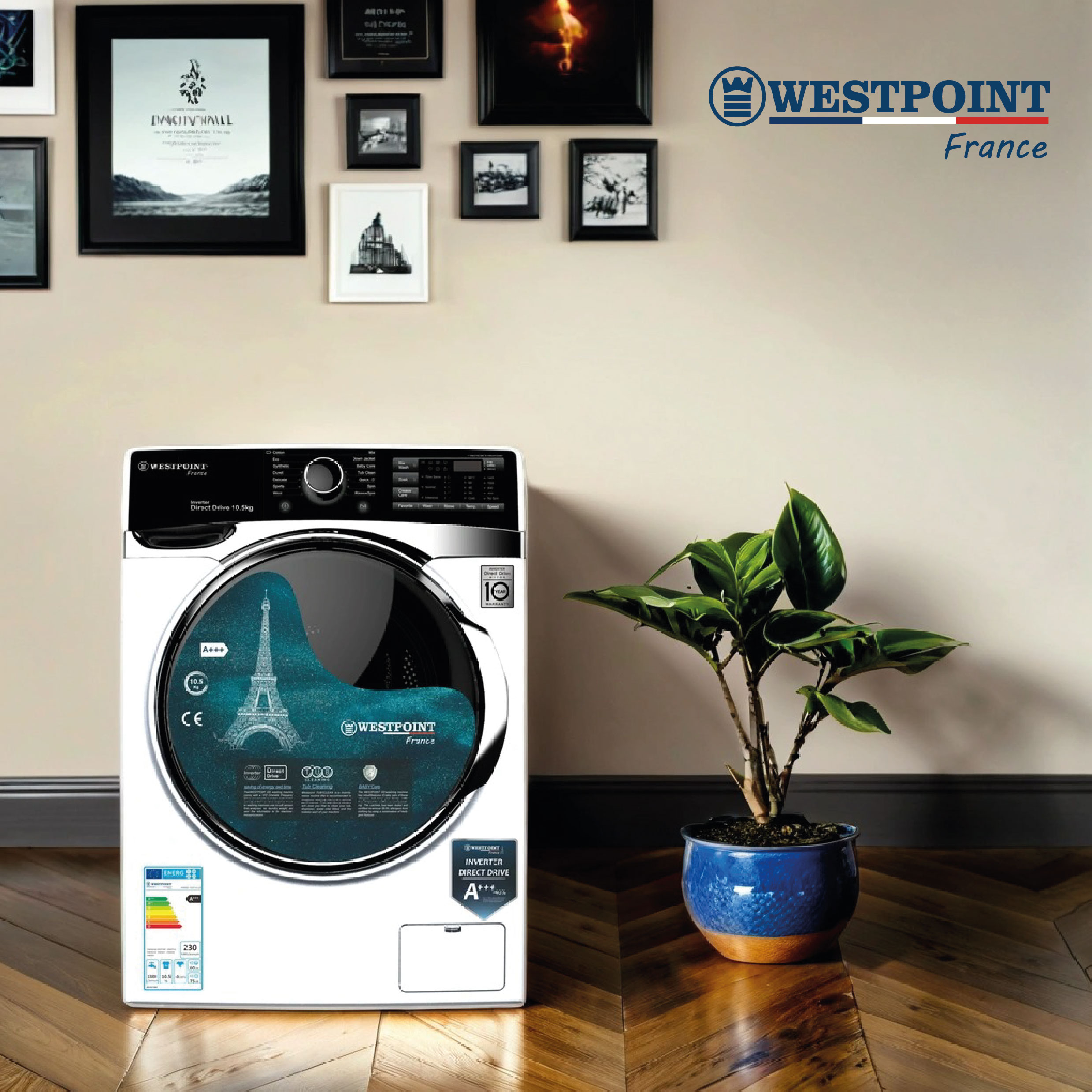 ماشین لباسشویی 10.5 کیلوگرم اتوماتیک وست پوینت مدل WMSD-105143.ES