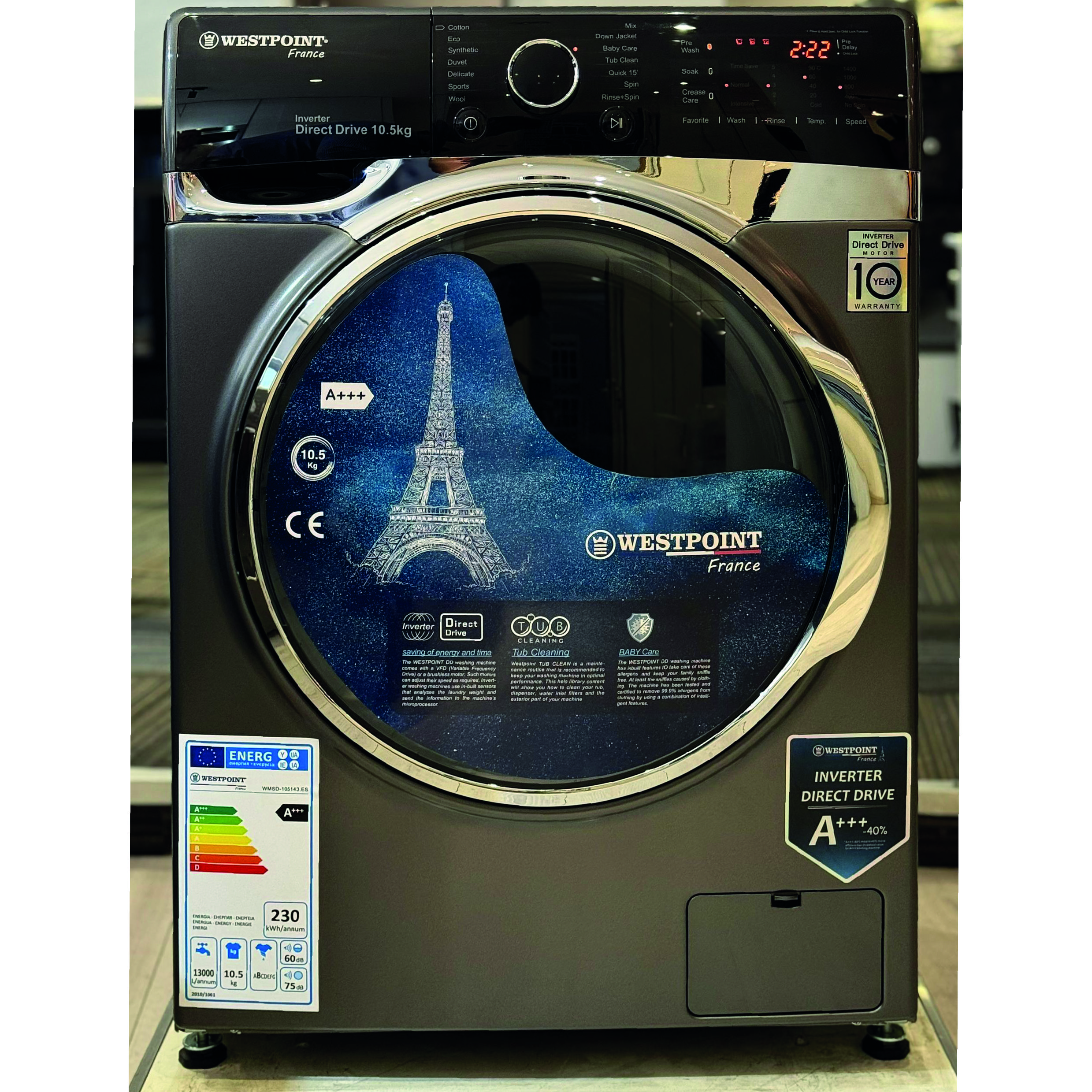 ماشین لباسشویی 10.5 کیلوگرم اتوماتیک وست پوینت مدل WMSD-105143.ES