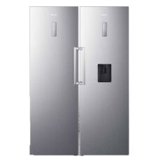 یخچال و فریزر دوقلو 40 فوت هایسنس مدل RS370S/FS270S، دارای نمایشگر و بدون برفک، با ارتفاع 186، پهنای 120 و عمق 67 سانتی‌متر، میزان مصرف انرژی A+، دارای 5 طبقه در یخچال و 5 کشو در فریزر، دارای سیستم نوفراست