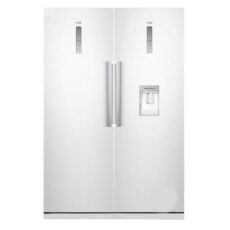 یخچال فریزر دوقلو 40 فوت سام مدل RR65-RZ65/W، دارای اخطار باز ماندن درب، با ارتفاع 180، پهنای 120 و عمق 68.4 سانتیمتر، کیزان مصرف انرژی A، دارای 5 طبقه در یخچال و 5 کشو در فریزر، دارای سیستم نوفراست