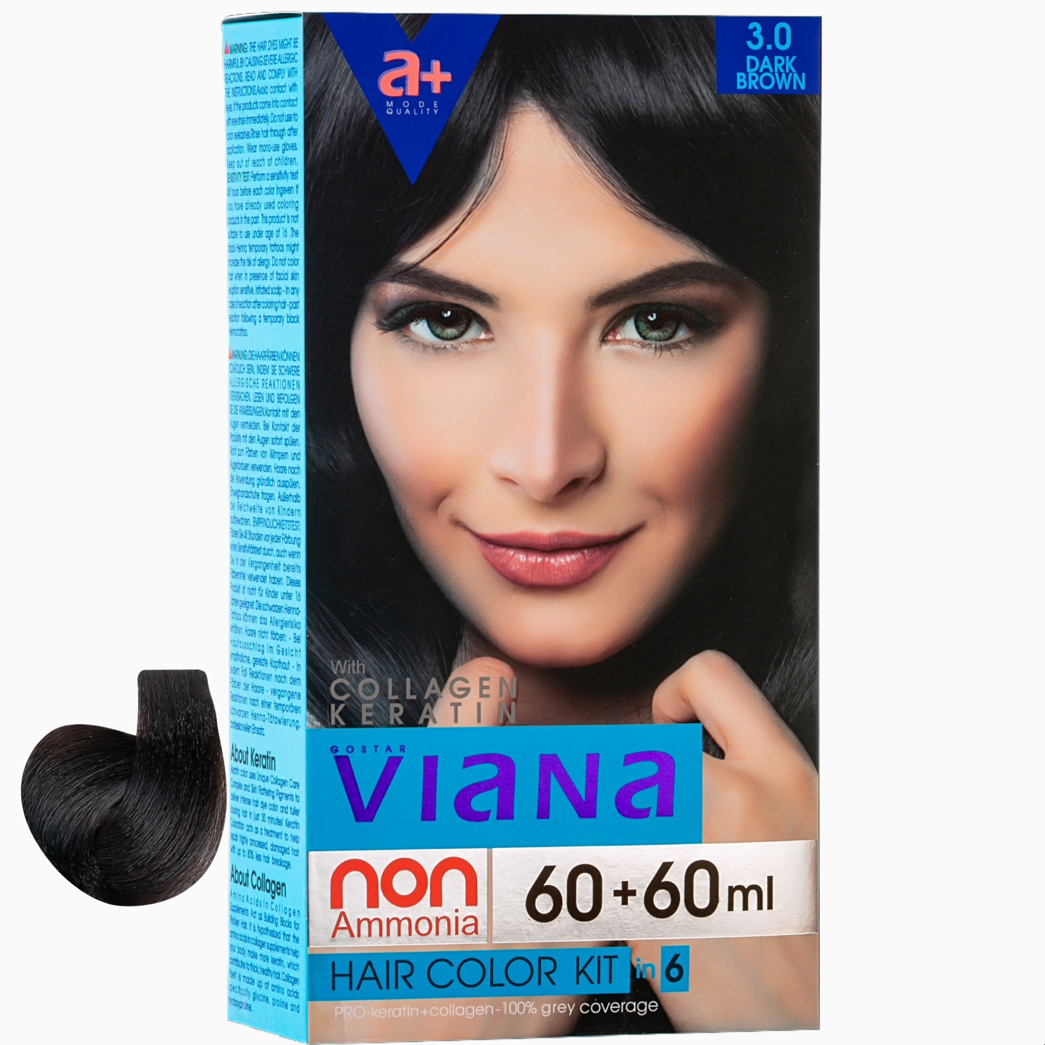 کیت رنگ مو ویانا شماره 3.0 حجم 120 میلی لیتر رنگ قهوه ای تیره