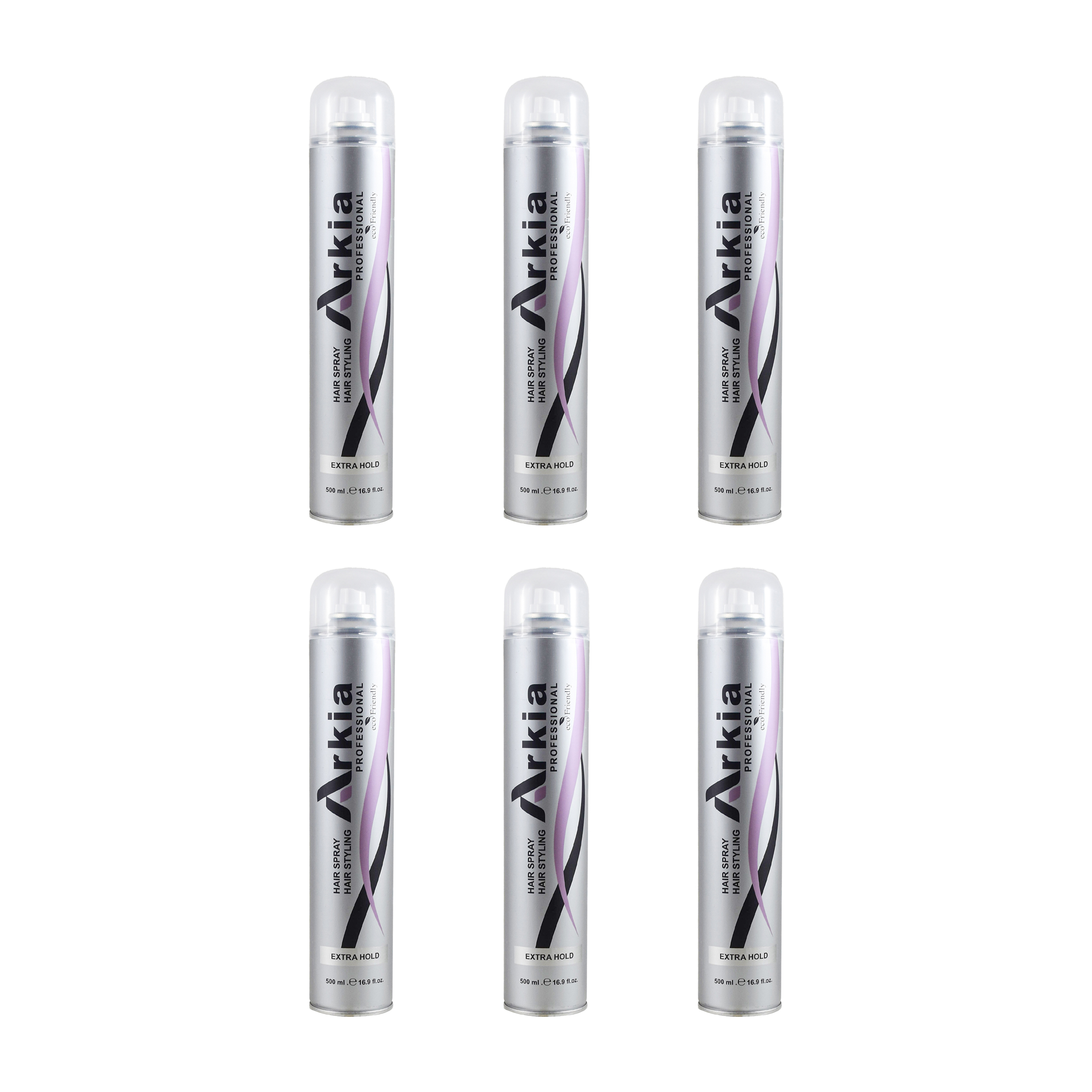 اسپری حالت دهنده با قدرت حفظ حالت مو 5 آرکیا مدل A04 مناسب برای انواع مو حجم 500 میلی لیتر مجموعه 6 عددی