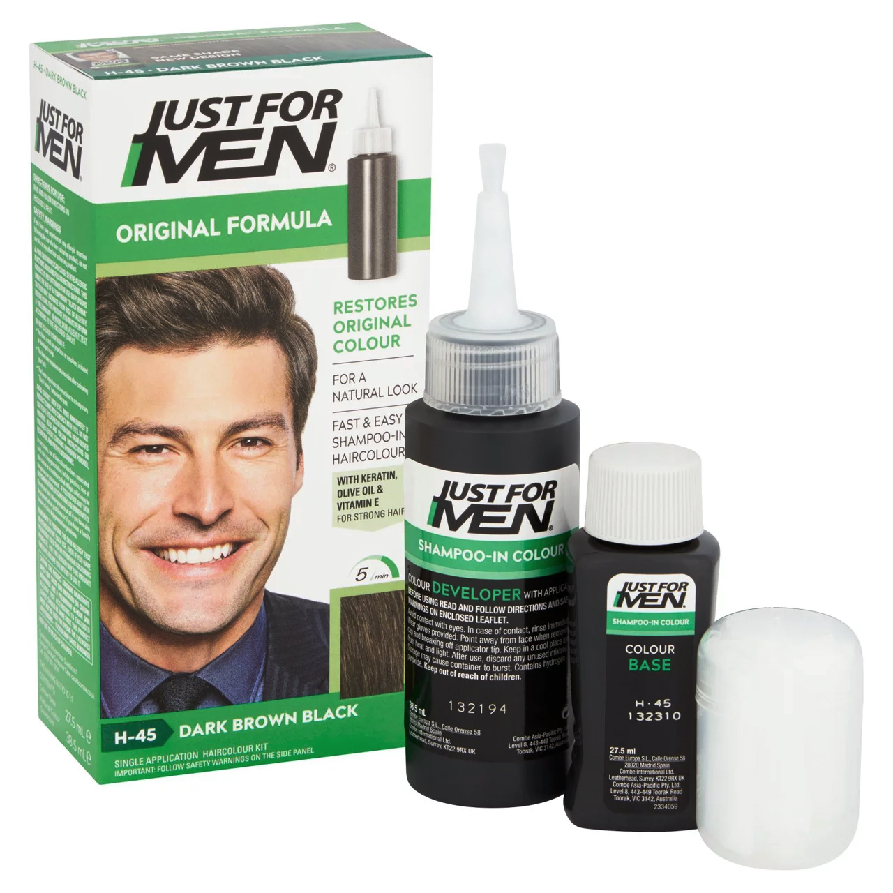 رنگ مو مردانه جاست فور من مدل H-45 حجم 27.5 میلی لیتر رنگ قهوه ای تیره