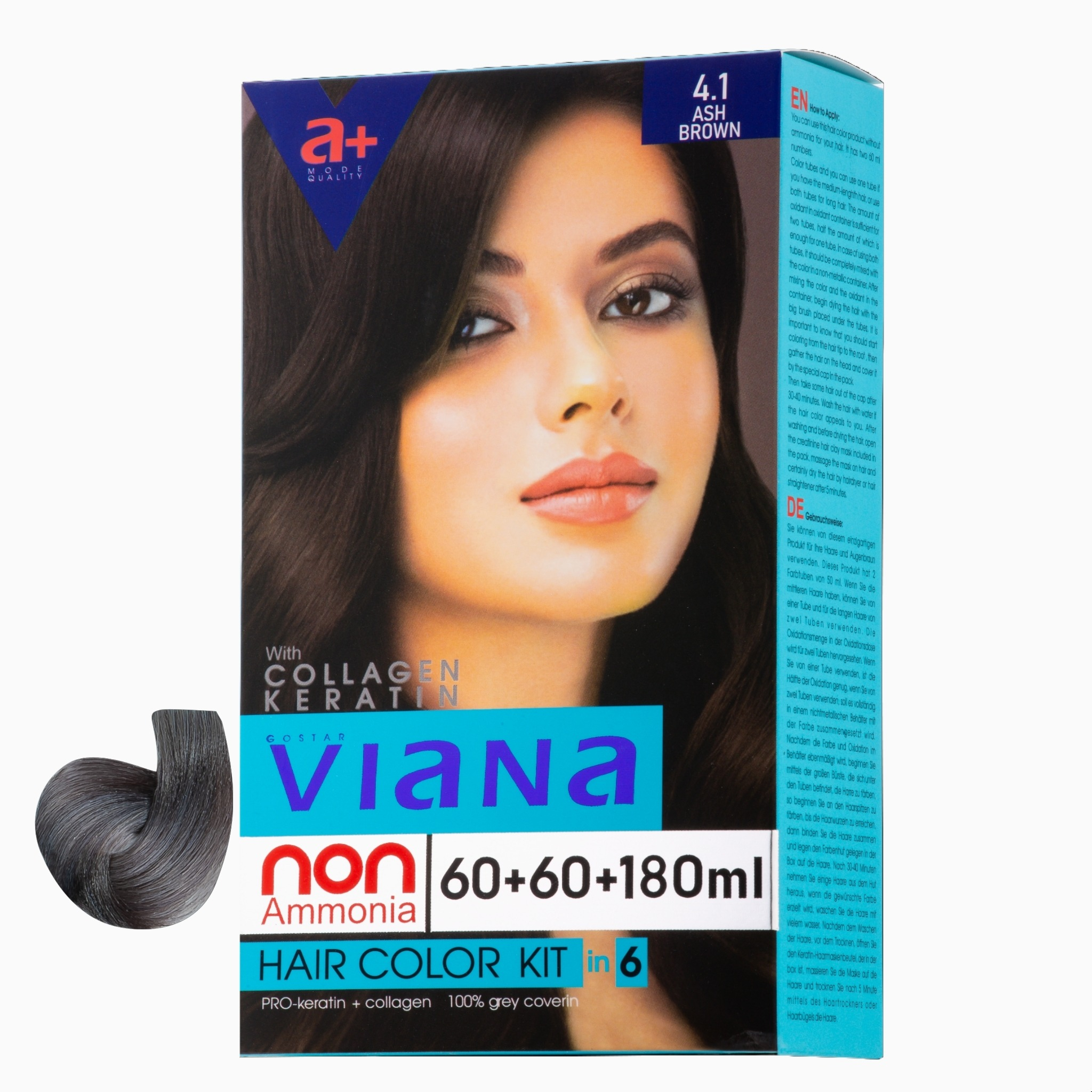 کیت رنگ مو ویانا شماره 4.1 حجم 120 میلی لیتر رنگ قهوه‌ای خاکستری