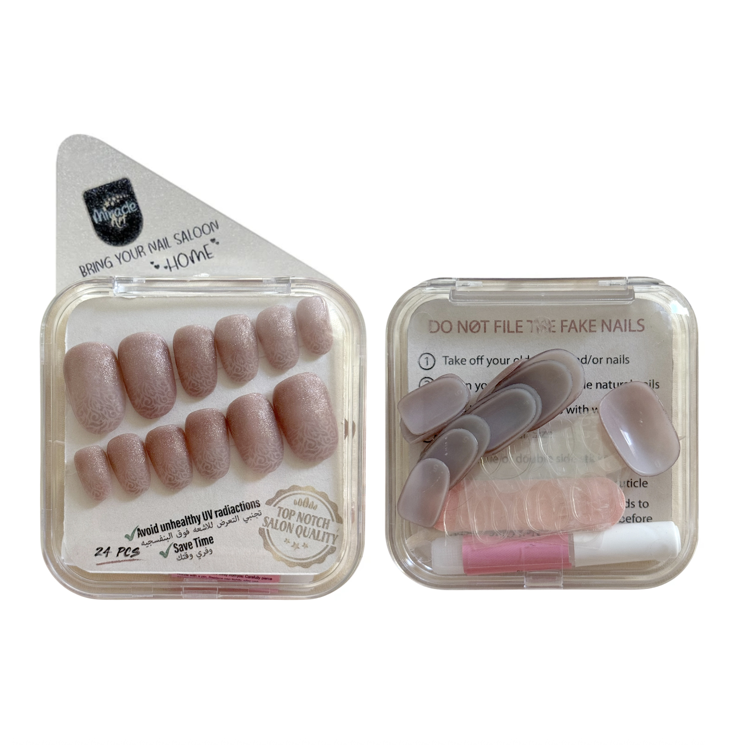 ناخن مصنوعی دست میراکل آرت مدل گرد کد R2400110 بسته 24 عددی
