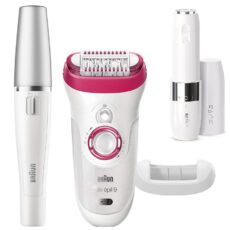 اپیلاتور براون مدل  Silk-epil 9 9-538 به همراه ماشین اصلاح صورت و اپیلاتور لایه بردار براون