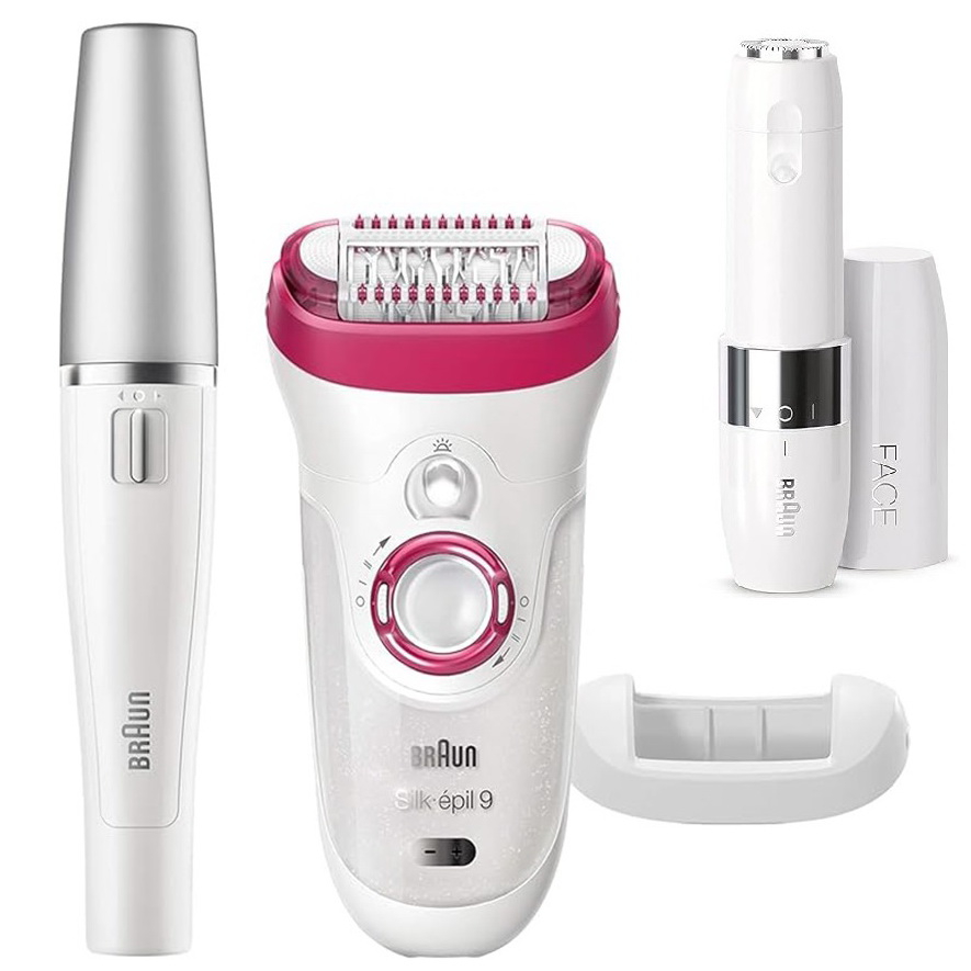 اپیلاتور براون مدل  Silk-epil 9 9-538 به همراه ماشین اصلاح صورت و اپیلاتور لایه بردار براون