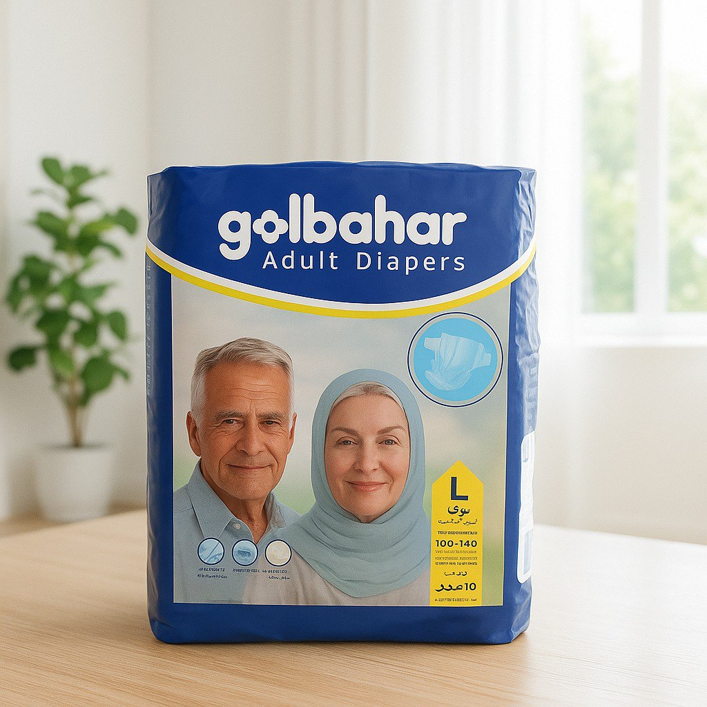 پوشینه چسبی بزرگسال گلبهار کد 02 سایز لارج دو بسته 10 عددی