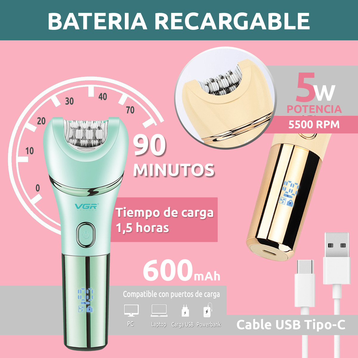 ماشین اصلاح موی بدن بانوان وی جی ار مدل V-756