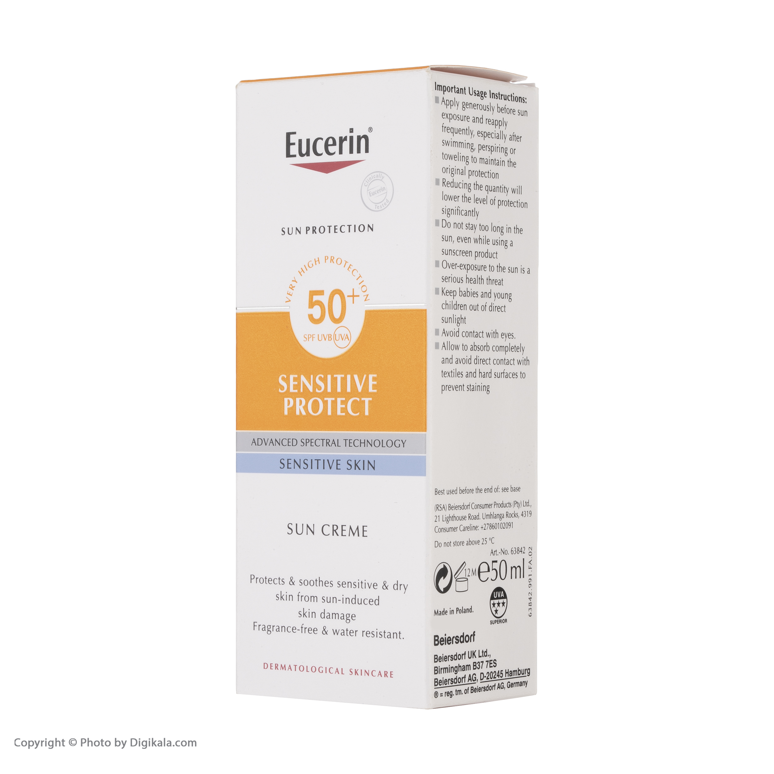 کرم ضد آفتاب بی رنگ اوسرین +SPF50 مدل Sensitive Protect مناسب پوست های حساس حجم 50 میلی لیتر