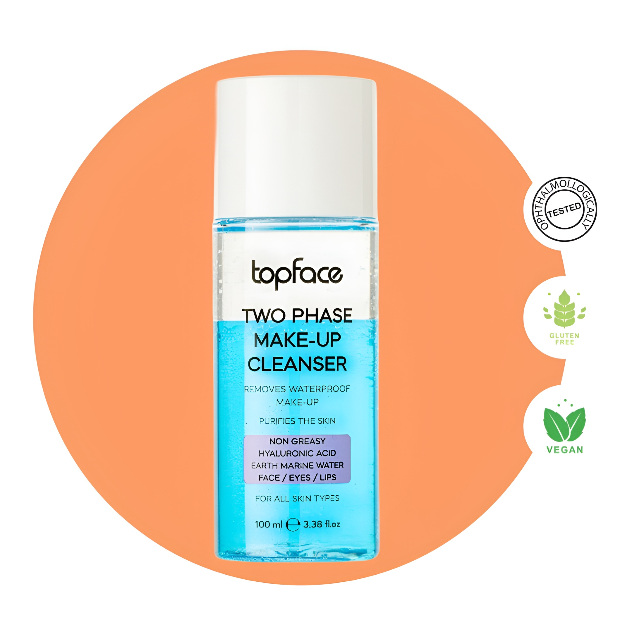 محلول دوفاز پاک کننده آرایش صورت تاپ فیس مدل HYALURONIC مناسب برای انواع پوست حجم 100 میلی لیتر