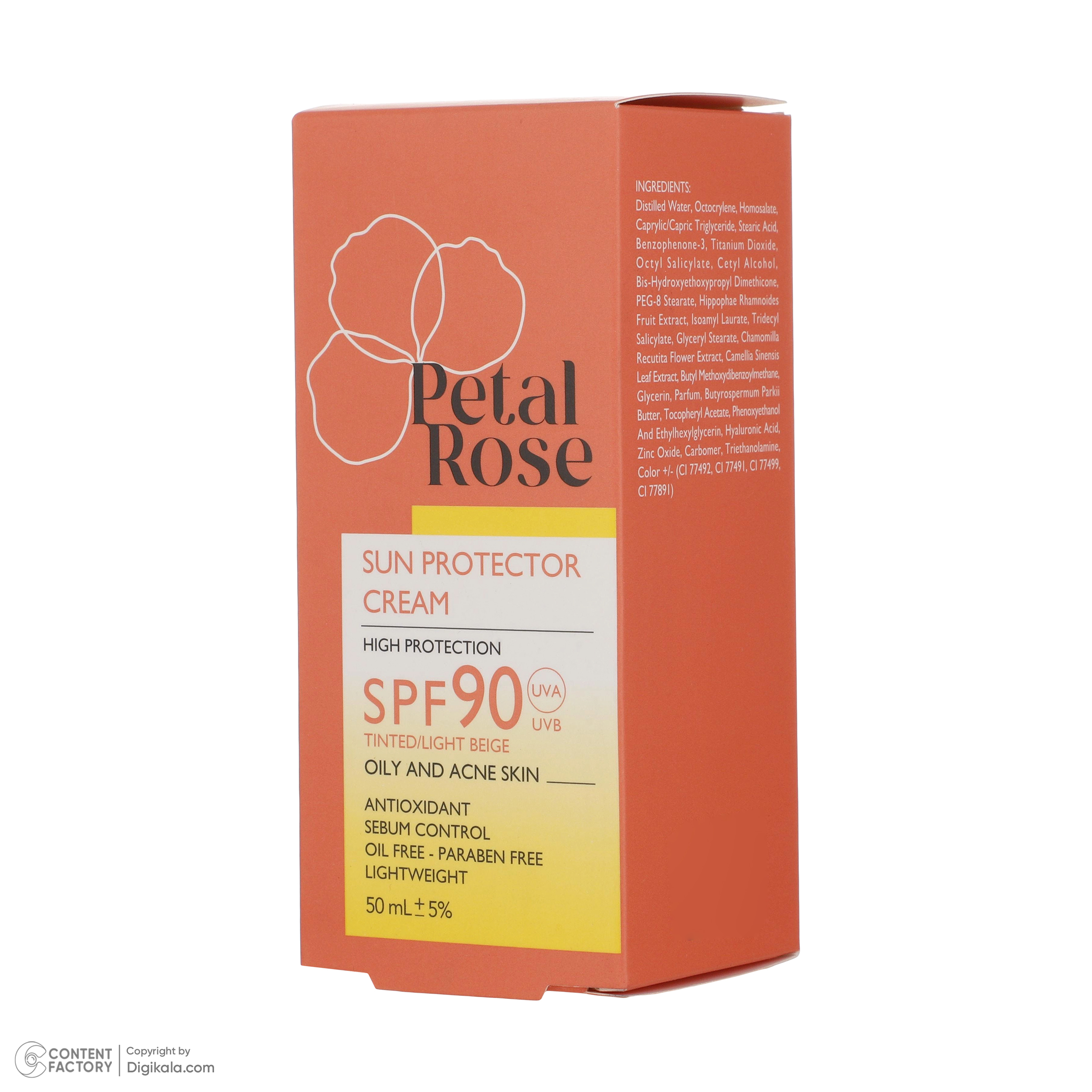 کرم ضد آفتاب رنگی پتال رز SPF 90 مدل 01 ‌مناسب پوست‌های چرب حجم 50 میلی‌لیتر