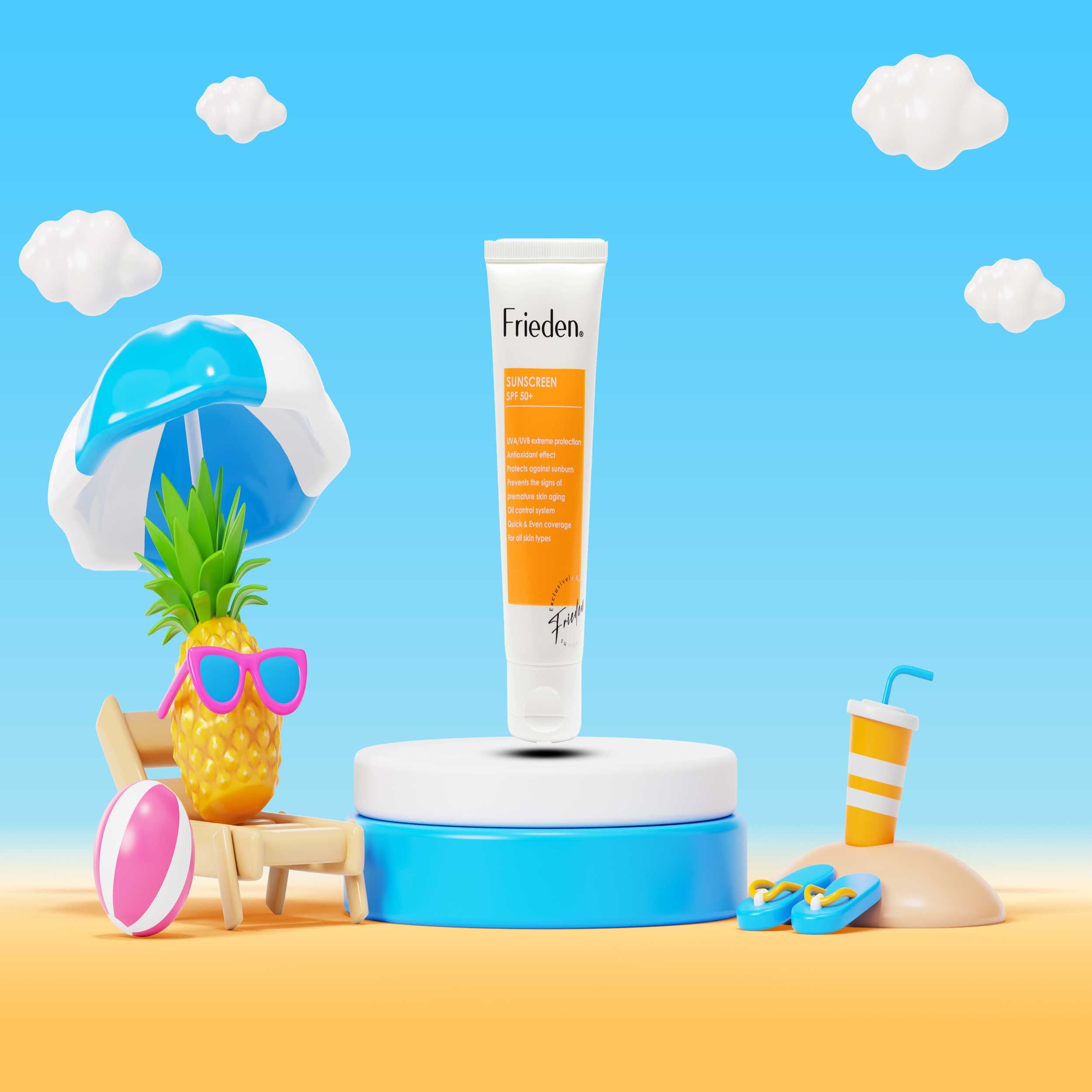 کرم ضد آفتاب بی رنگ فریدن SPF50 مدل INVISIBLE مناسب انوع پوست حجم 50 میلی لیتر