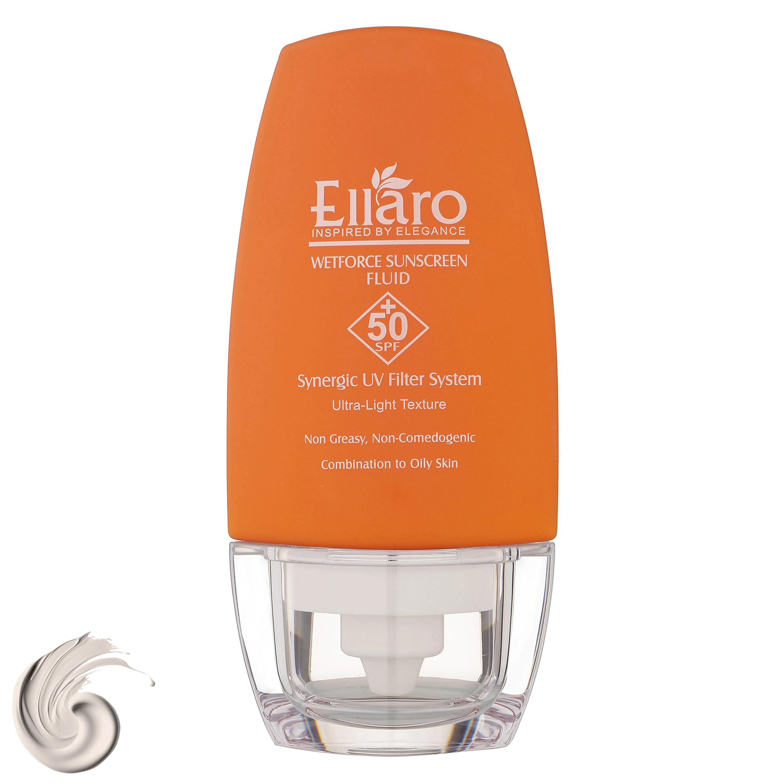 فلوئید ضد آفتاب بدون رنگ الارو SPF50 مدل Ultra Light تحت لیسانس محافظ UVA ،UVB، مرطوبکننده مناسب پوستهای چرب و مختلط حجم 50 میلیلیتر