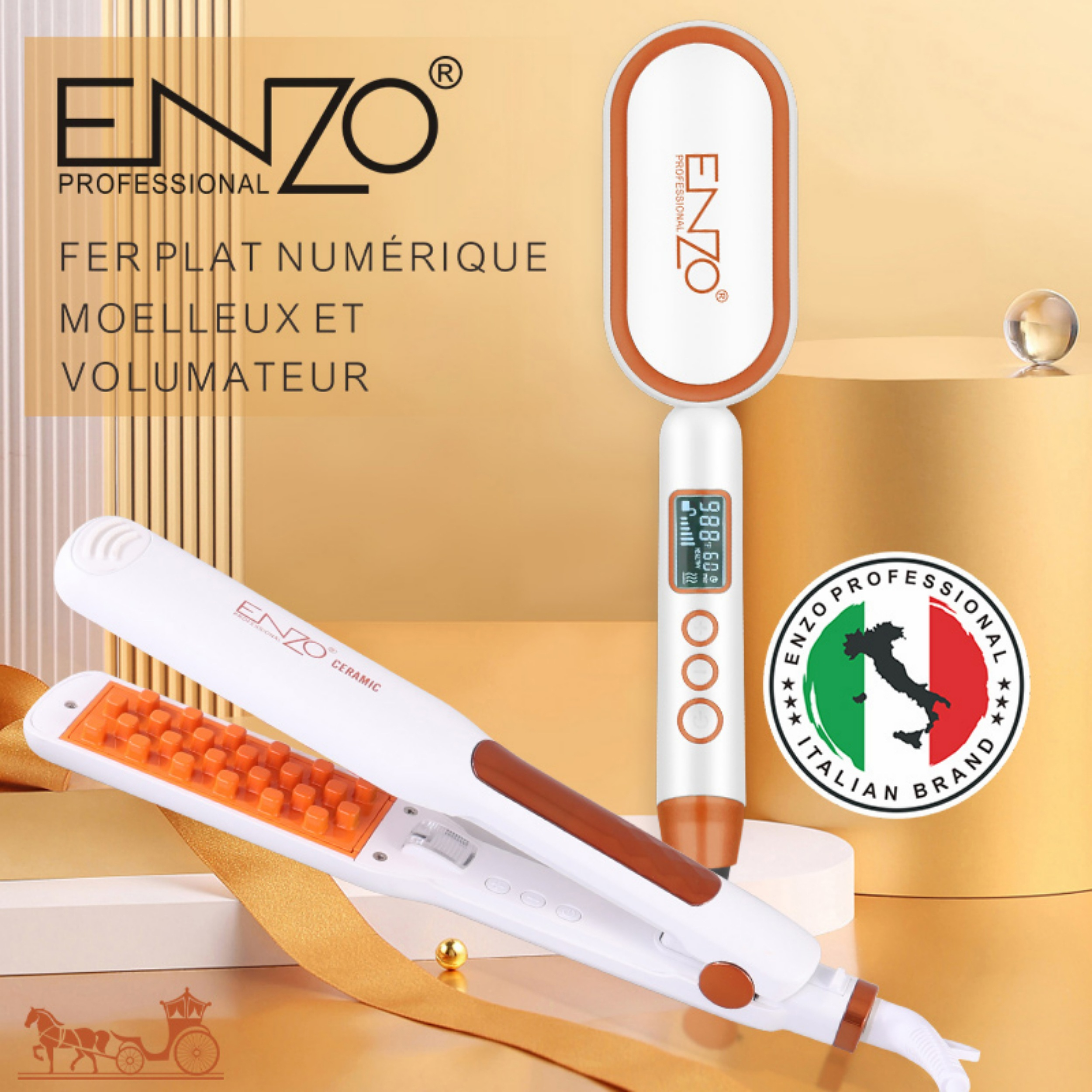 اتو و حالتدهندهی مو حرفه ای انزو پروفیشینال مدل EN-3894 2in1 به همراه برس حرارتی