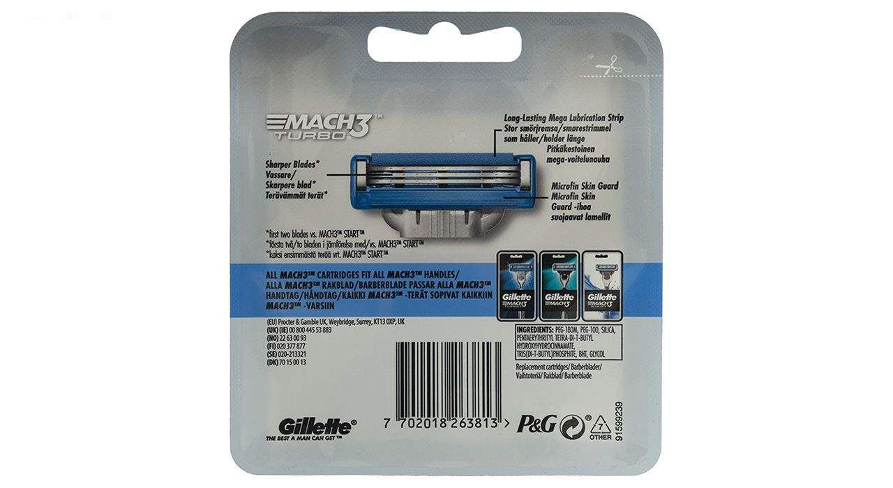 تیغ یدک ژیلت مدل Mach 3 Turbo بسته 4 عددی