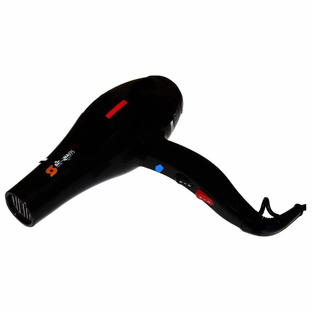 سشوار حرفهای سایونا مدل SY-1200، موتور AC با توان مصرفی 2000 وات، دارای قابلیت تعویض سری و باد سرد، دارای حلقه آویختن، با حالت صافکننده و حجمدهنده، وزن 1100 گرم، تنظیم حرارت 3 حالته و کنترل سرعت 2 حالته، به همراه 2 عدد سری متمرکزکننده پهن و باریک