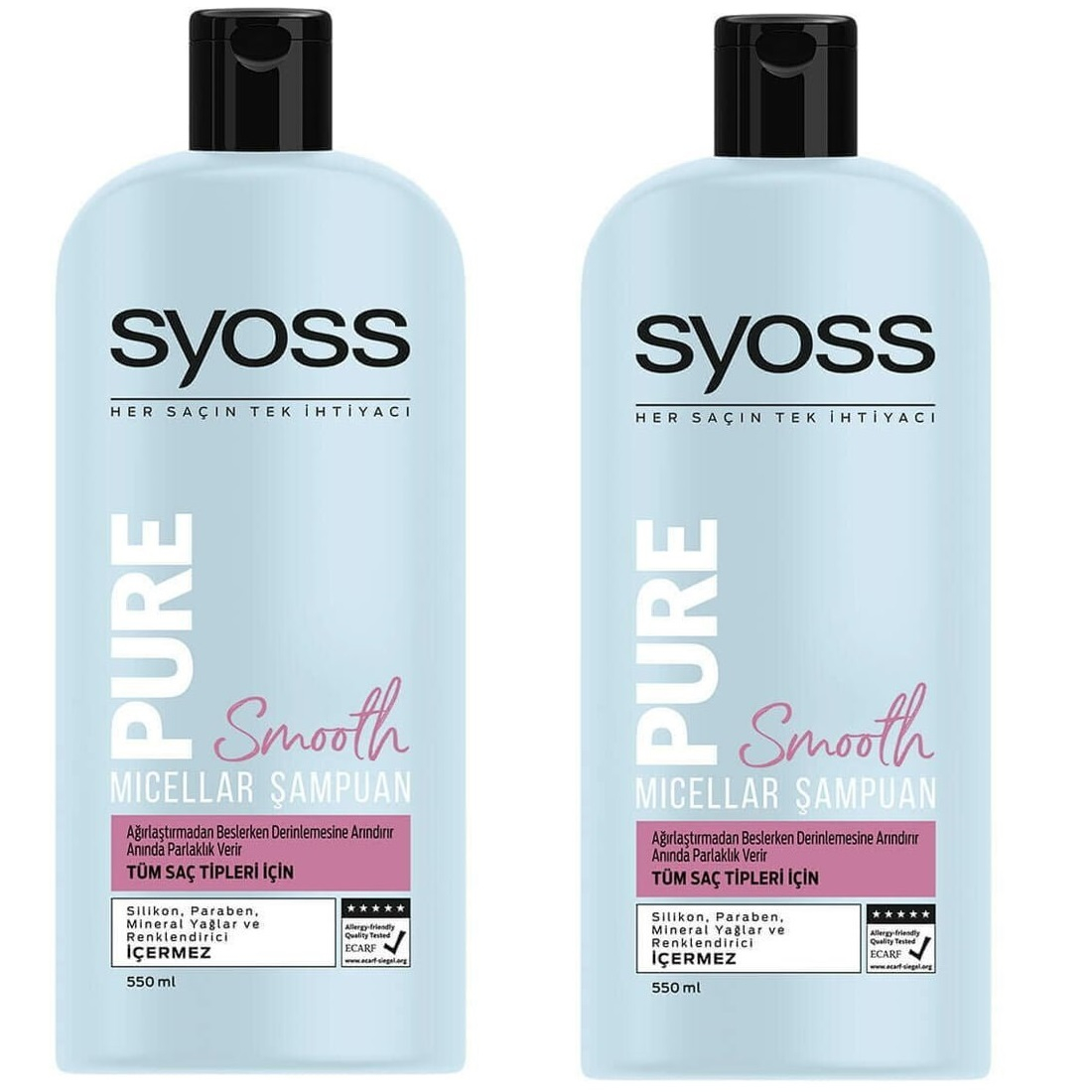 شامپو مو سایوس مدل پیور اسموت حجم 550 میلی لیتر مجموعه 2 عددی