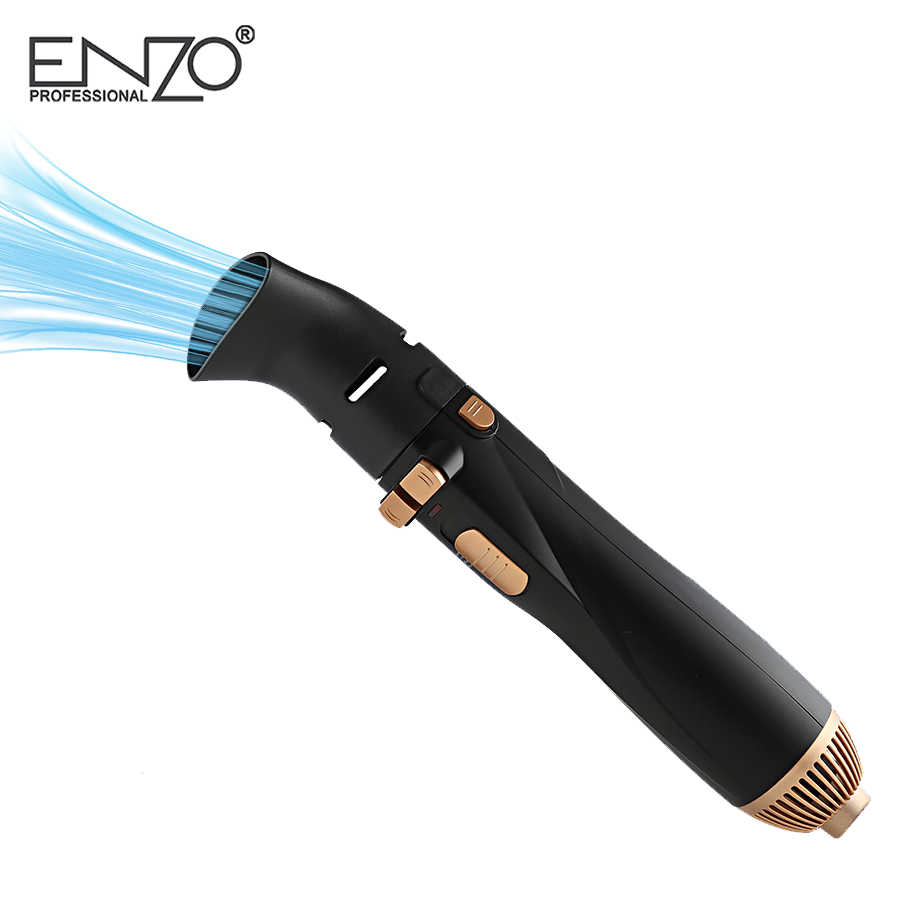 سشوار برس‌دار چرخشی حرفه‌ای انزو مدل EN-746، موتور AC با توان مصرفی 6600 وات، دارای قابلیت باد سرد، با حالت صاف‌کننده و حجم‌دهنده، وزن 400 گرم، تنظیم حرارت 2 حالته و کنترل سرعت 2 حالته، به همراه سری برس‌دار گرد باریک، پهن و تخت