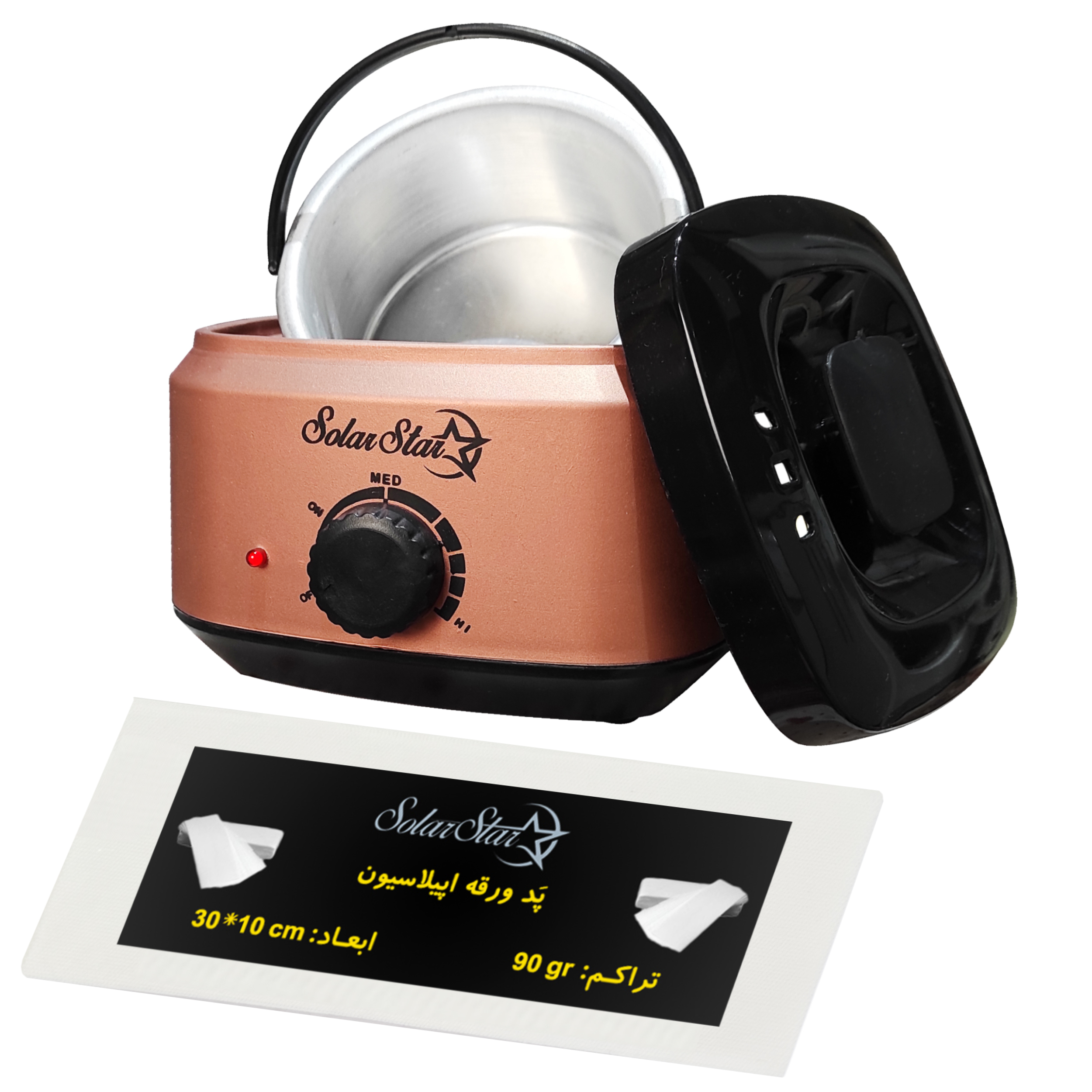 دستگاه موم گرم کن و ذوب وکس سولار استار مدل 601 به همراه پد اپیلاسیون بسته 10 عددی