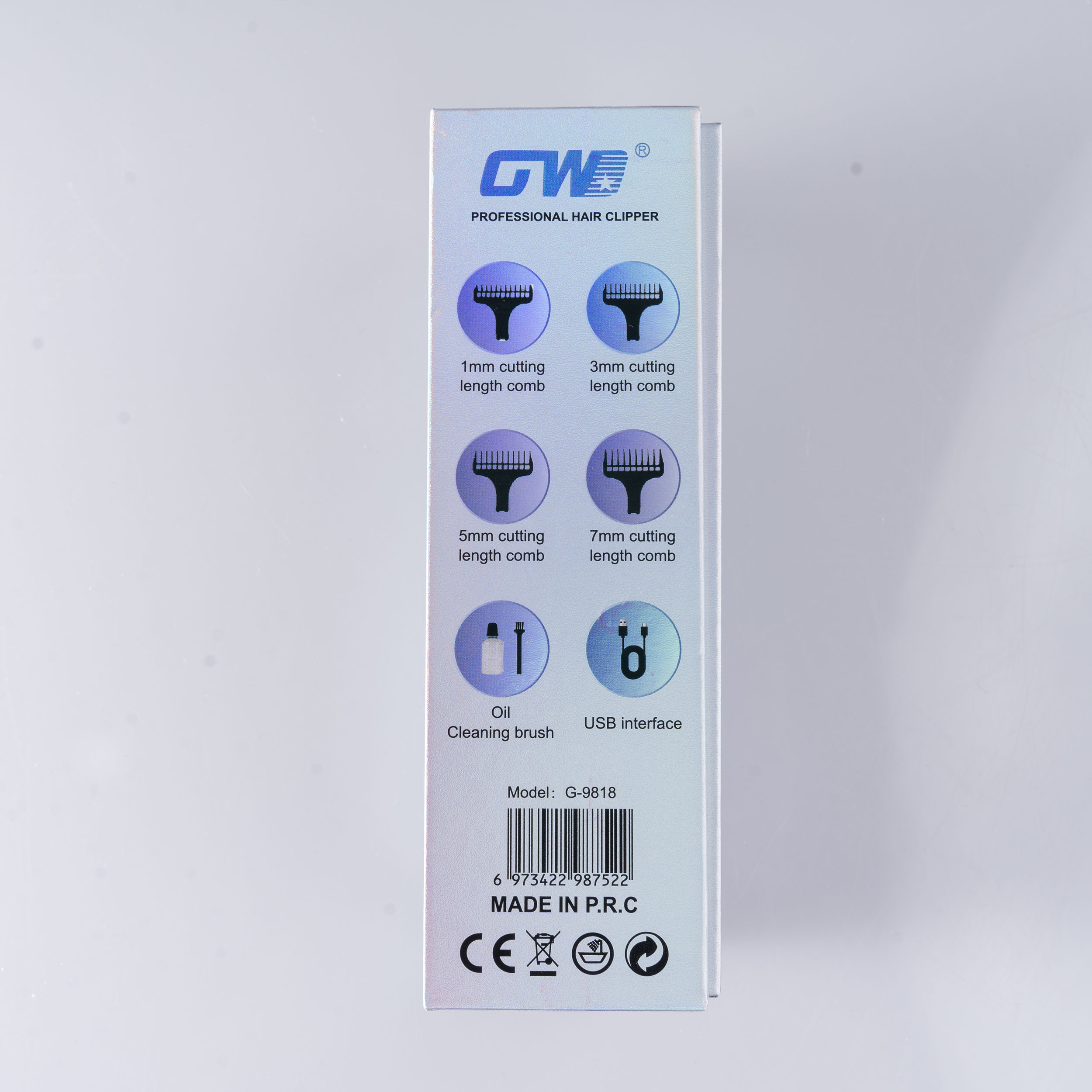 ماشین اصلاح موی سر و صورت جی دبلیو مدل G-9818، اصلاح به صورت صفر زن، خط زن، باقابلیت تنظیم سرعت و طراحی ارگونومیک، تکنولوژی اصلاح به صورت تریم، مدت زمان شارژ 120 دقیقه و مدت زمان استفاده پس از شارژ 100 دقیقه، دارای چراغ نشانگر عملکرد و شارژ و دو حالت سرعت