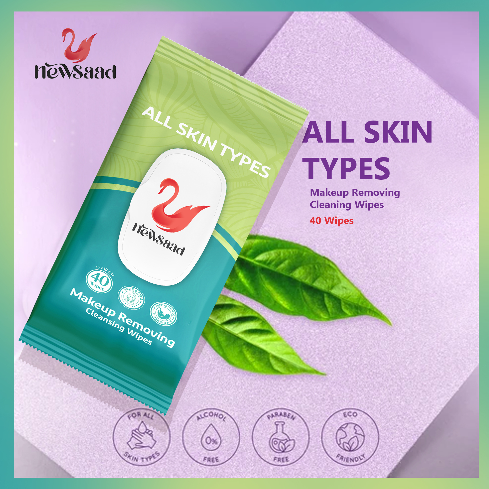 دستمال پاک کننده آرایش نیوساد مدل All Skin4 چهار بسته 40 عددی