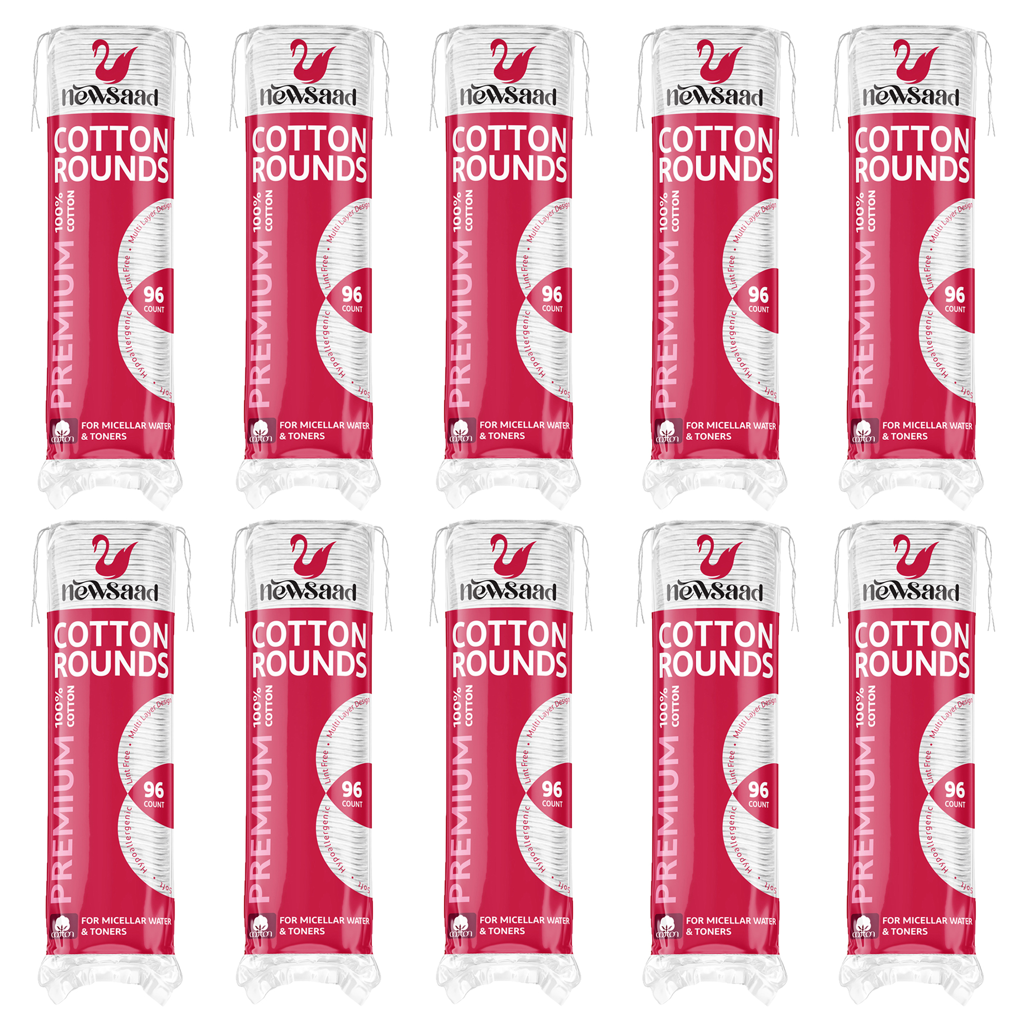 پد پاک‌کننده آرایش صورت نیوساد مدل Cotton-Rounds ده بسته 96 عددی