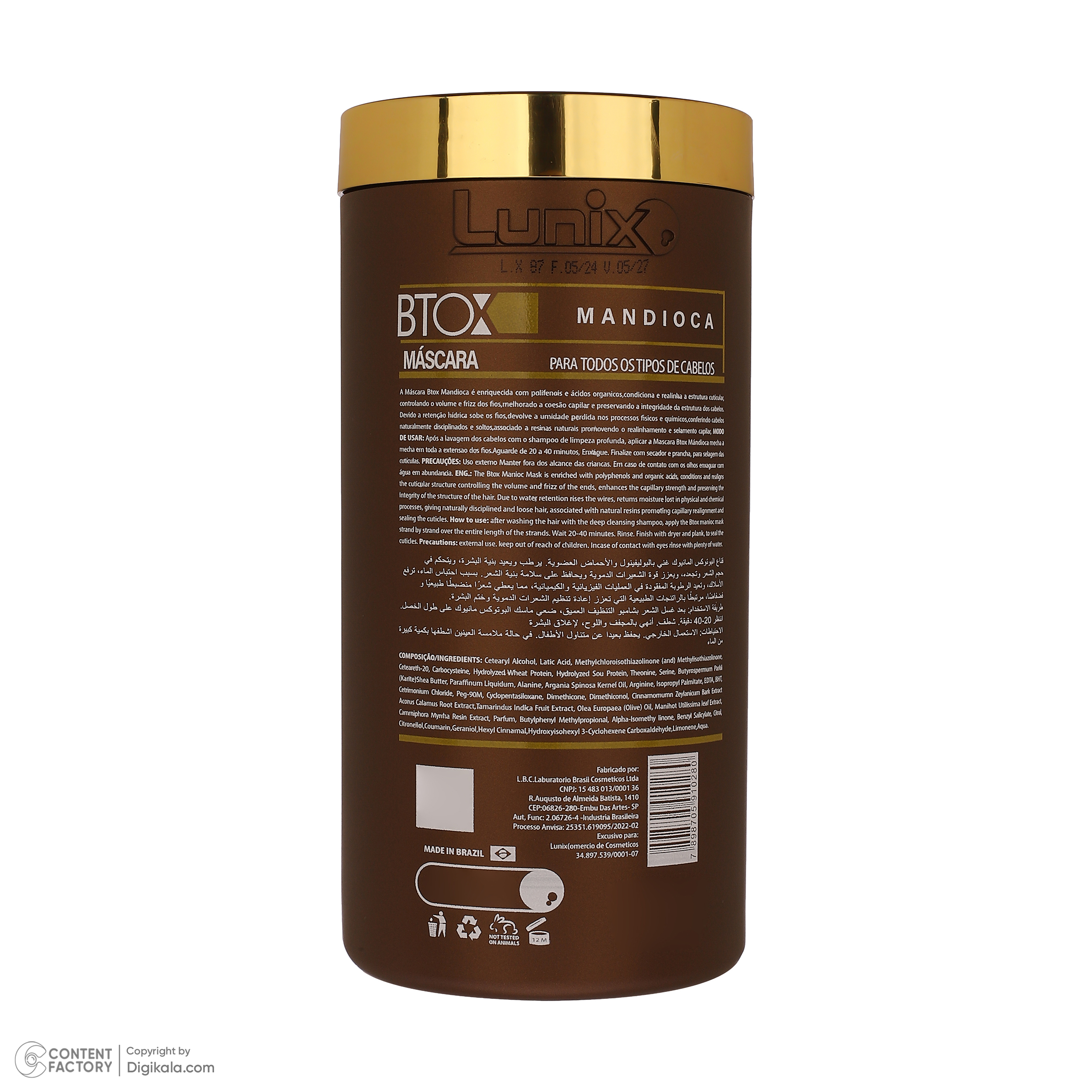 بوتاکس ترمیم کننده مو لونیکس مدل Mandioca مناسب برای انواع مو وزن 1000 گرم