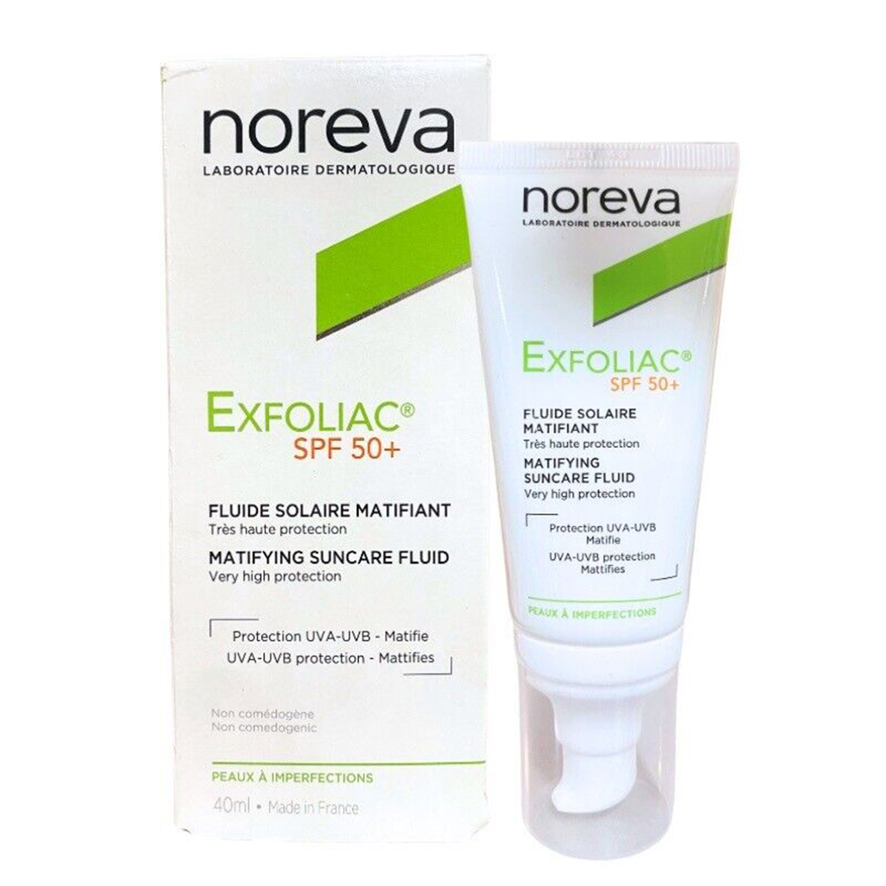 فلوئید ضد آفتاب بی رنگ نوروا SPF50 مدل اکسفولیاک مناسب پوست های چرب حجم 40 میلی لیتر