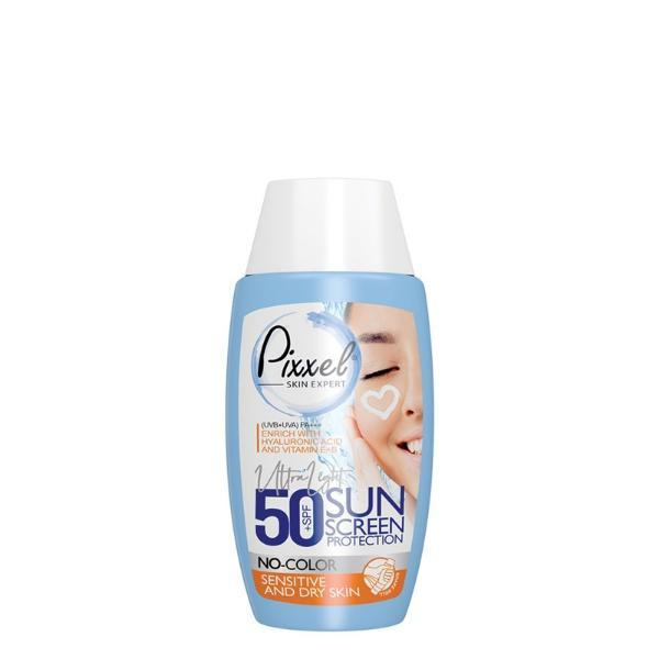کرم ضدآفتاب بی‌رنگ پیکسل، با SPF50، مدل Sensitive، حاوی محافظ UVA ،UVB و +++PA، فاقد گلیسیرین، حاوی ویتامین E و B+، مناسب پوست‌های خشک و حساس، حجم 50 میلی‌لیتر مجموعه دو عددی
