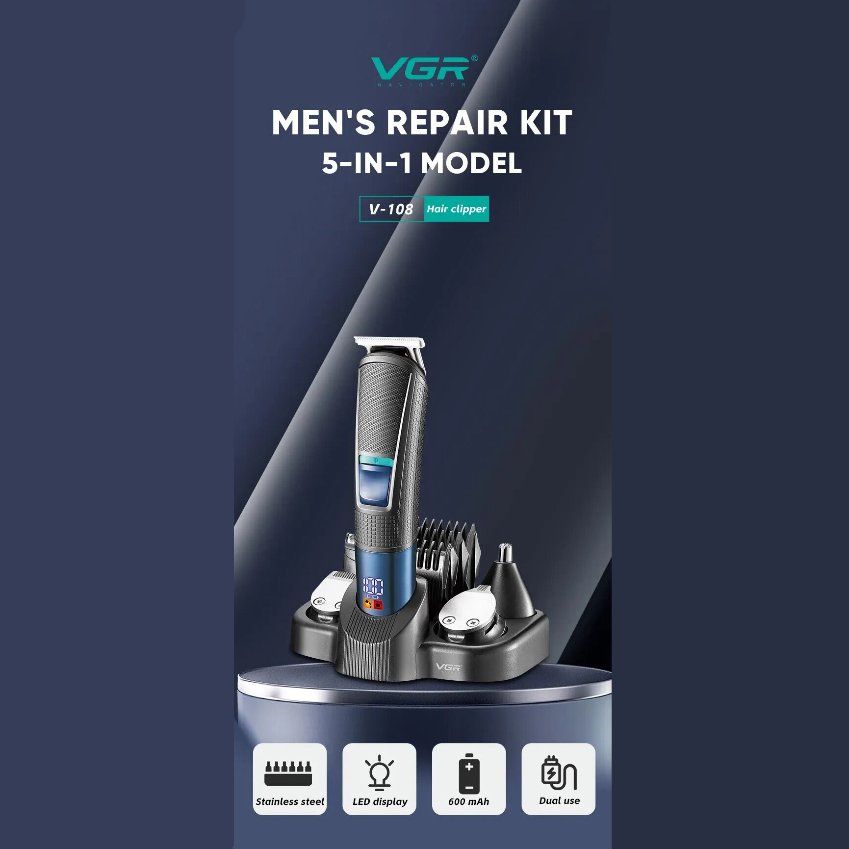 ماشین اصلاح موی سر و صورت وی جی ار مدل V-108