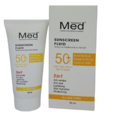کرم ضد آفتاب و ضد چروک و لک بدون رنگ مدانسر SPF50 مدل 5 در1 محافظ UVA ،UVB و PA+++ مناسب برای انواع پوست حجم 50 میلی لیتر