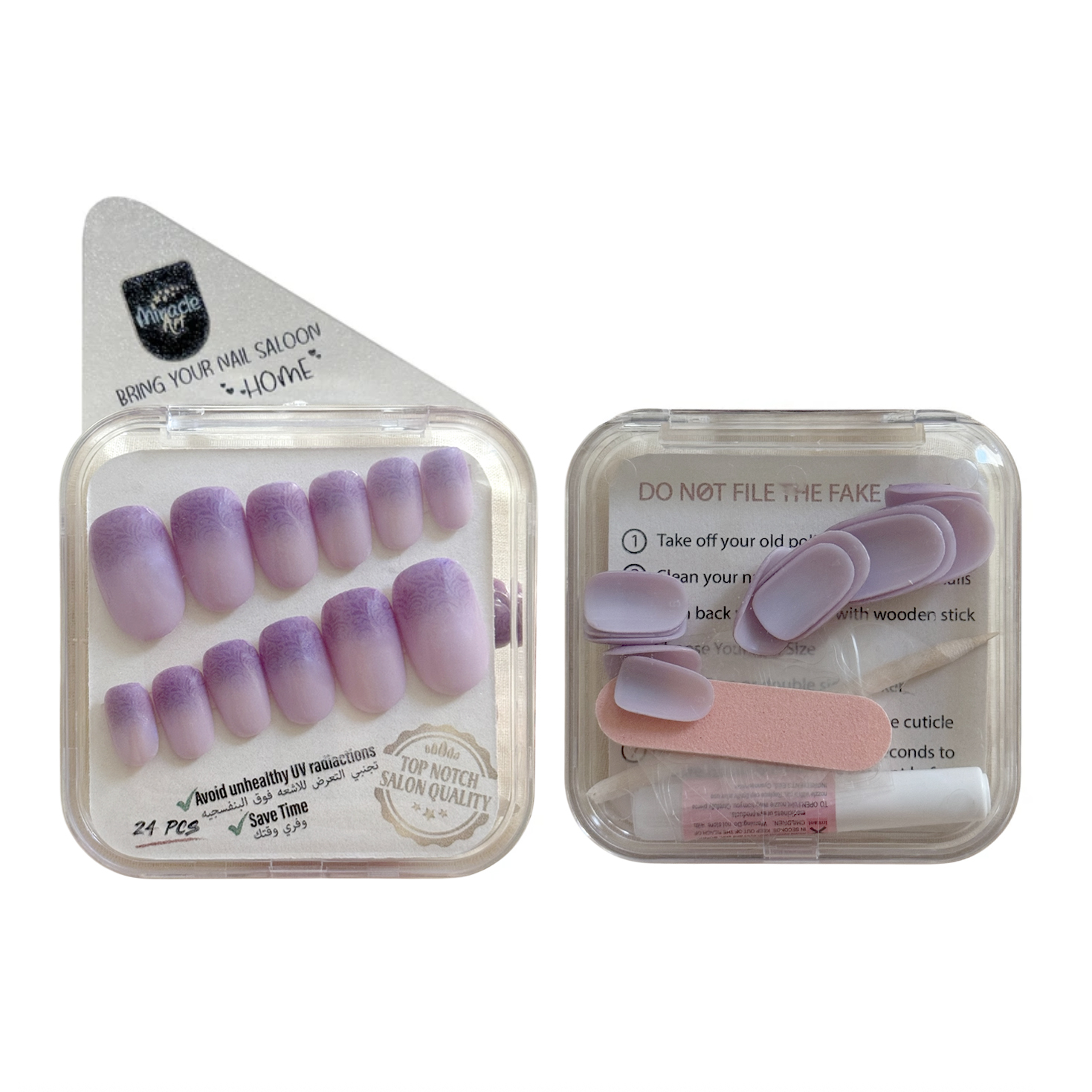 ناخن مصنوعی دست میراکل آرت مدل گرد کد R2400109 بسته 24 عددی