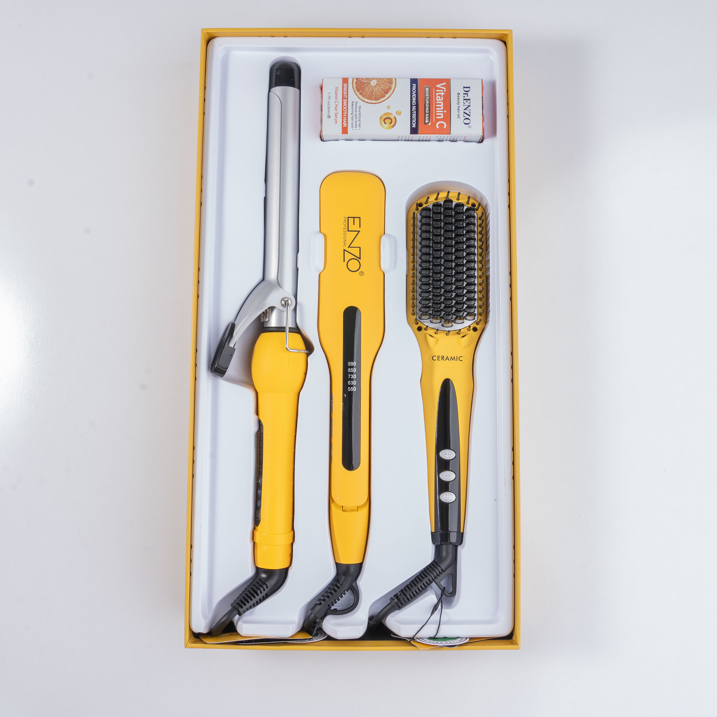 اتو مو انزو پروفیشینال مدل EN-3955W به همراه برس حرارتی و فرکننده مو