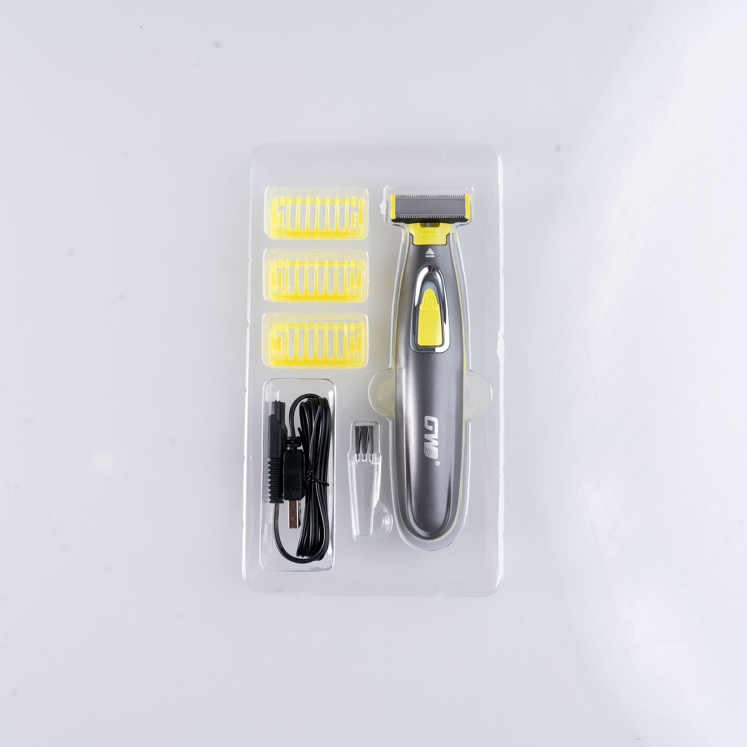 ماشین اصلاح موی صورت شارژی جی دبلیو مدل GW-9866، اصلاح به صورت صفر زن، طراحی ارگونومیک، منبع انرژی با باتری، تکنولوژی اصلاح به صورت تریمر، اندازه اصلاح 0.1 میلی‌متر، مدت زمان شارژ 480 دقیقه، دارای بدنه ضد لغزش، به همراه برس تمیزکننده و کابل شارژ USB