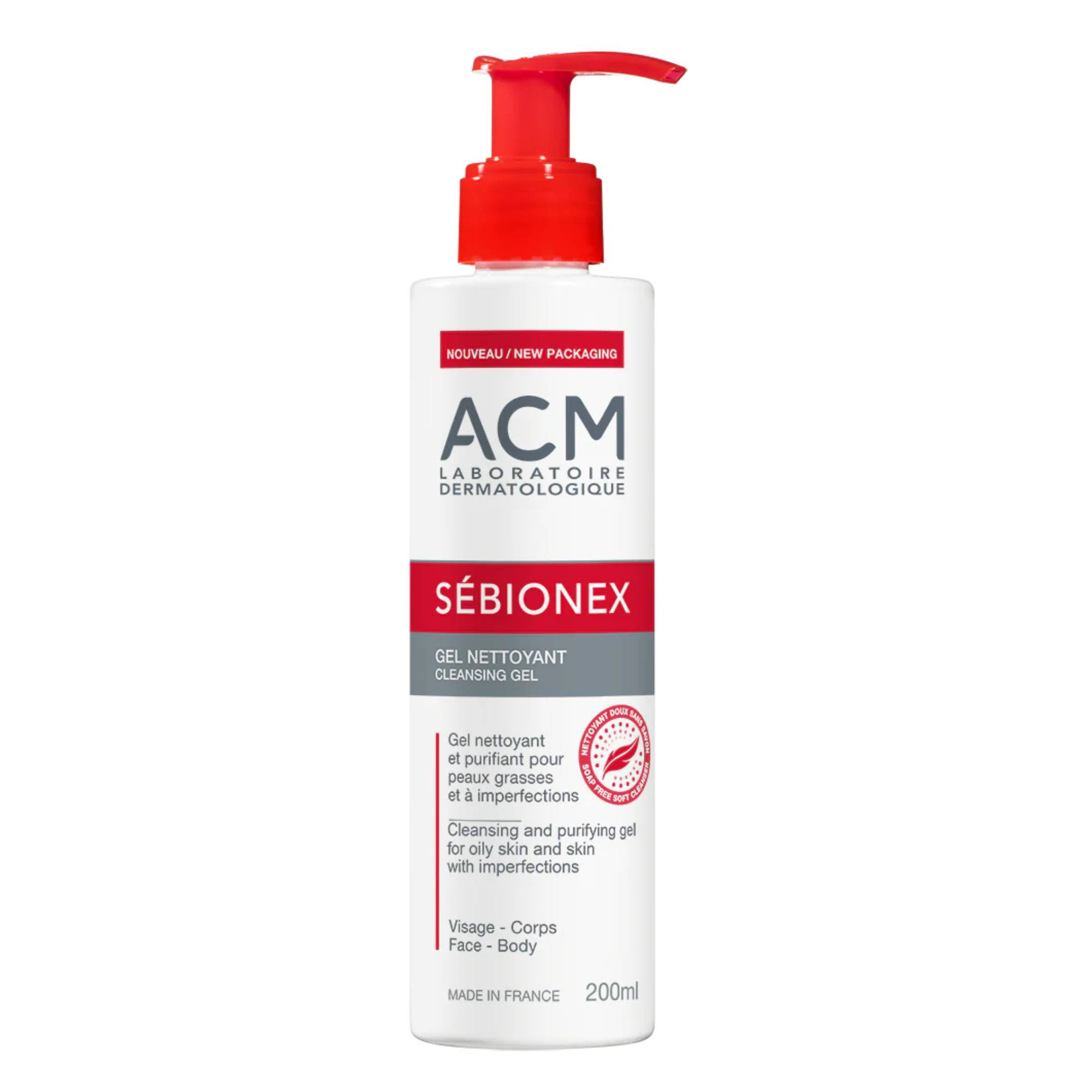 ژل شست‌وشوی صورت ای سی ام مدل Sebionex مناسب برای پوست چرب حجم 200 میلی‌لیتر