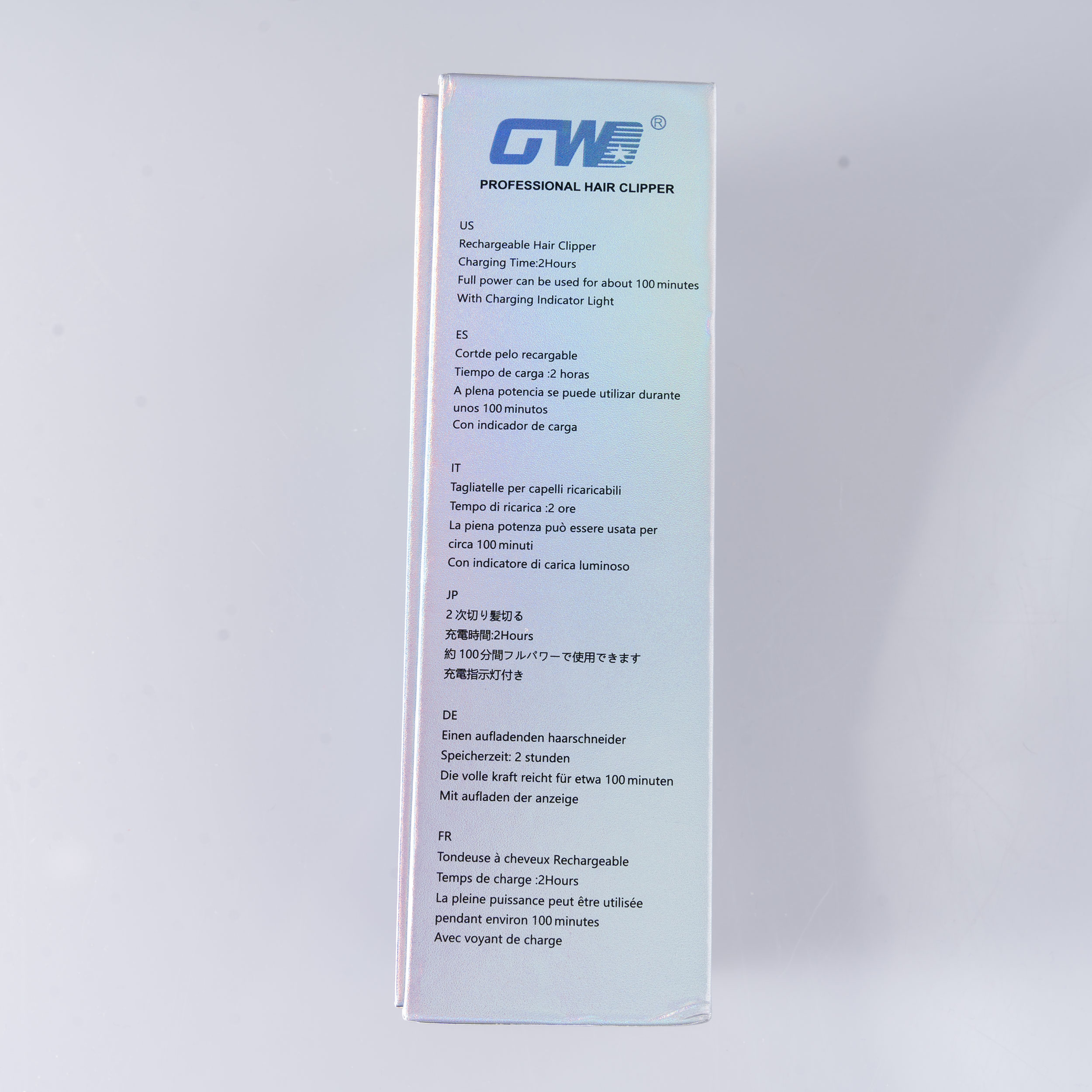 ماشین اصلاح موی سر و صورت جی دبلیو مدل G-9818، اصلاح به صورت صفر زن، خط زن، باقابلیت تنظیم سرعت و طراحی ارگونومیک، تکنولوژی اصلاح به صورت تریم، مدت زمان شارژ 120 دقیقه و مدت زمان استفاده پس از شارژ 100 دقیقه، دارای چراغ نشانگر عملکرد و شارژ و دو حالت سرعت