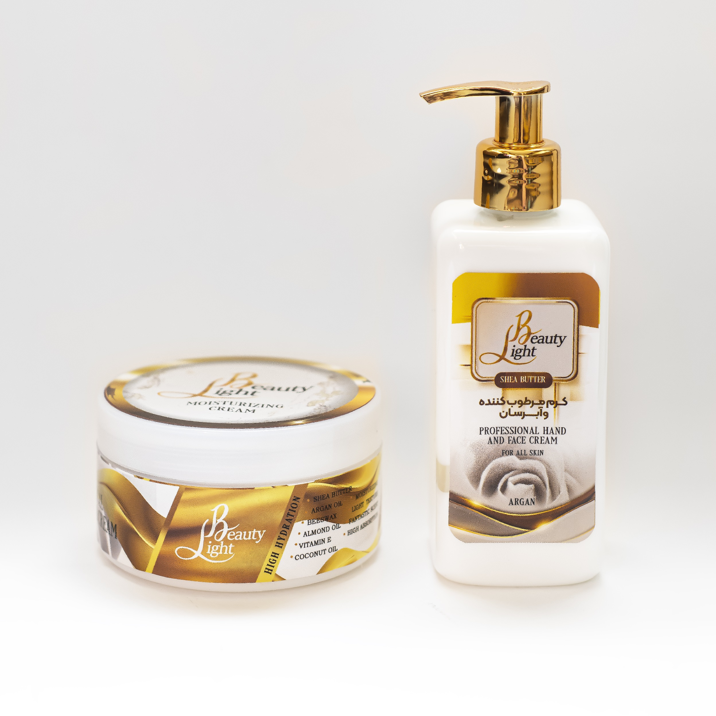 کرم آبرسان لایت بیوتی مدل آرگان شی باتر حجم 250 میلی لیتر  مجموعه 2 عددی به همراه کرم آبرسان لایت بیوتی مدل شی باتر آرگان حجم 200 میلی لیتر مجموعه 2 عددی