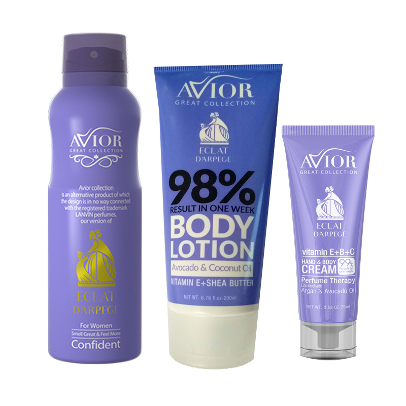 کرم مرطوب کننده آویور مدل eclat حجم 75 میلی لیتر  به همراه لوسیون بدن و اسپری بدن